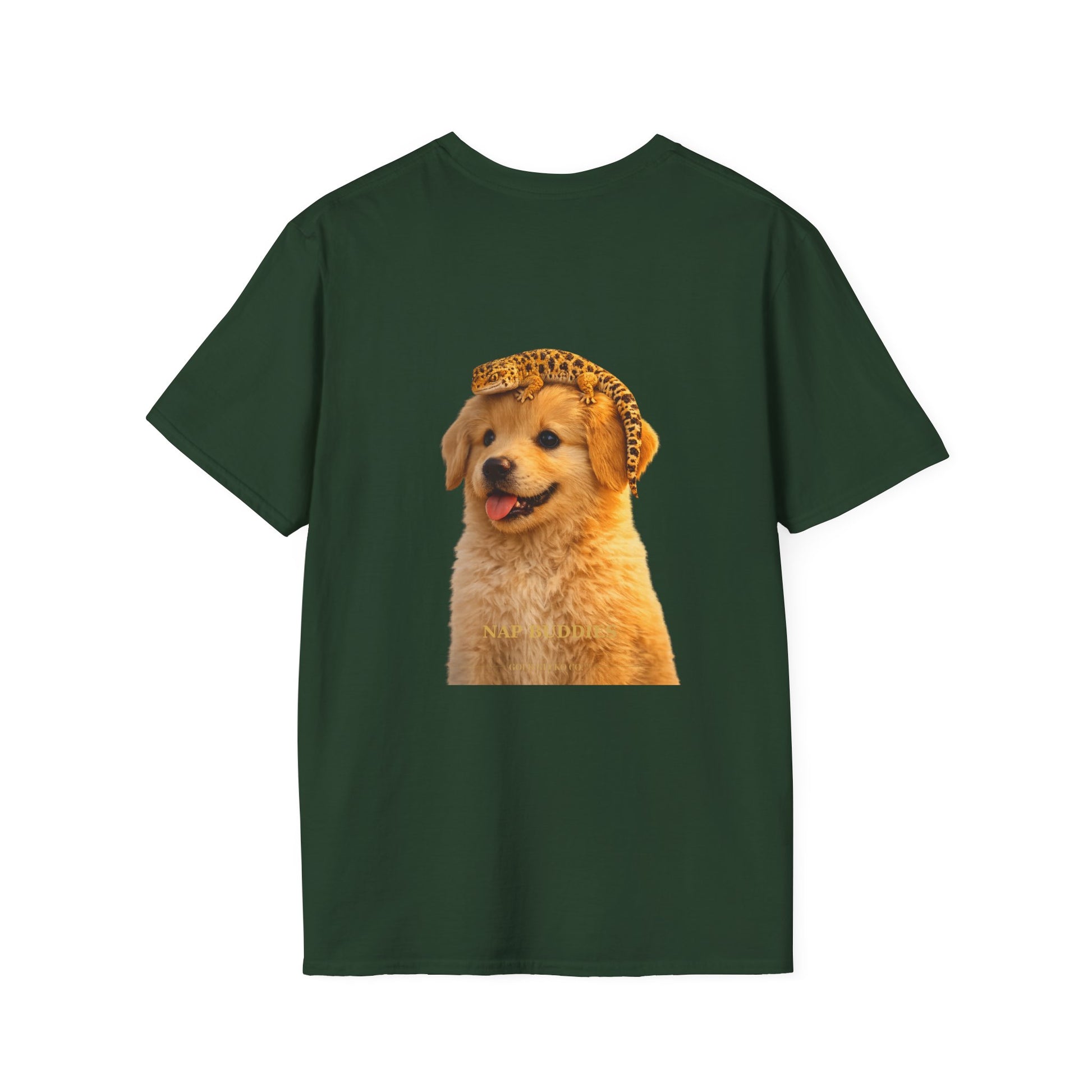 Golden Retriever — Nap Buddies — cinematic photoreal portraits of beloved dog breeds paired w. Gold Gecko Co. Puppies & Geckos collection.