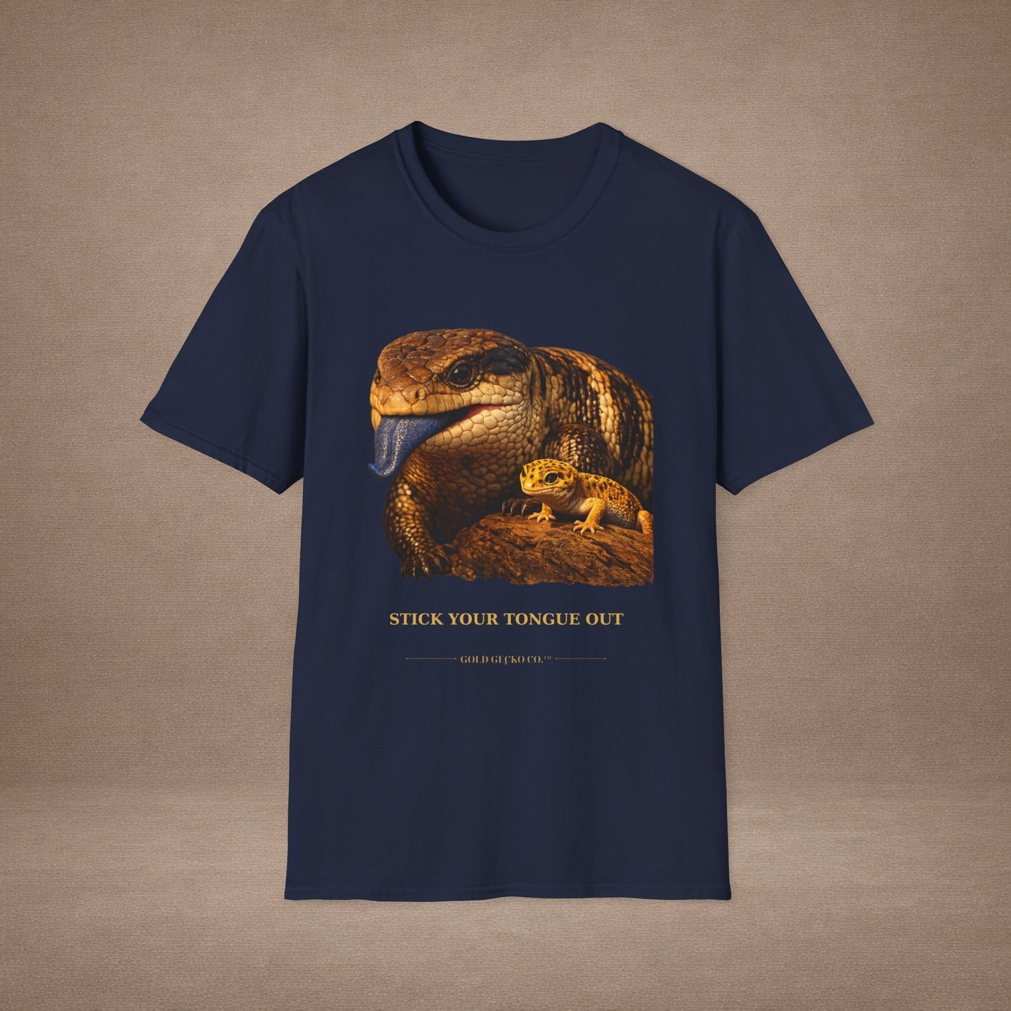 Blue Tongue Skink — Stick Your Tongue Out — photoreal reptile portraits — the ultimate herp appreciation. Gold Gecko Co. Reptile Roll Call collection.