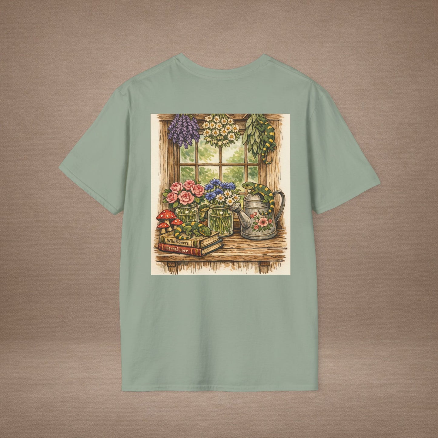 Cottage Windowsill cottagecore gecko t-shirt · Garden Gecko · Gold Gecko Co.