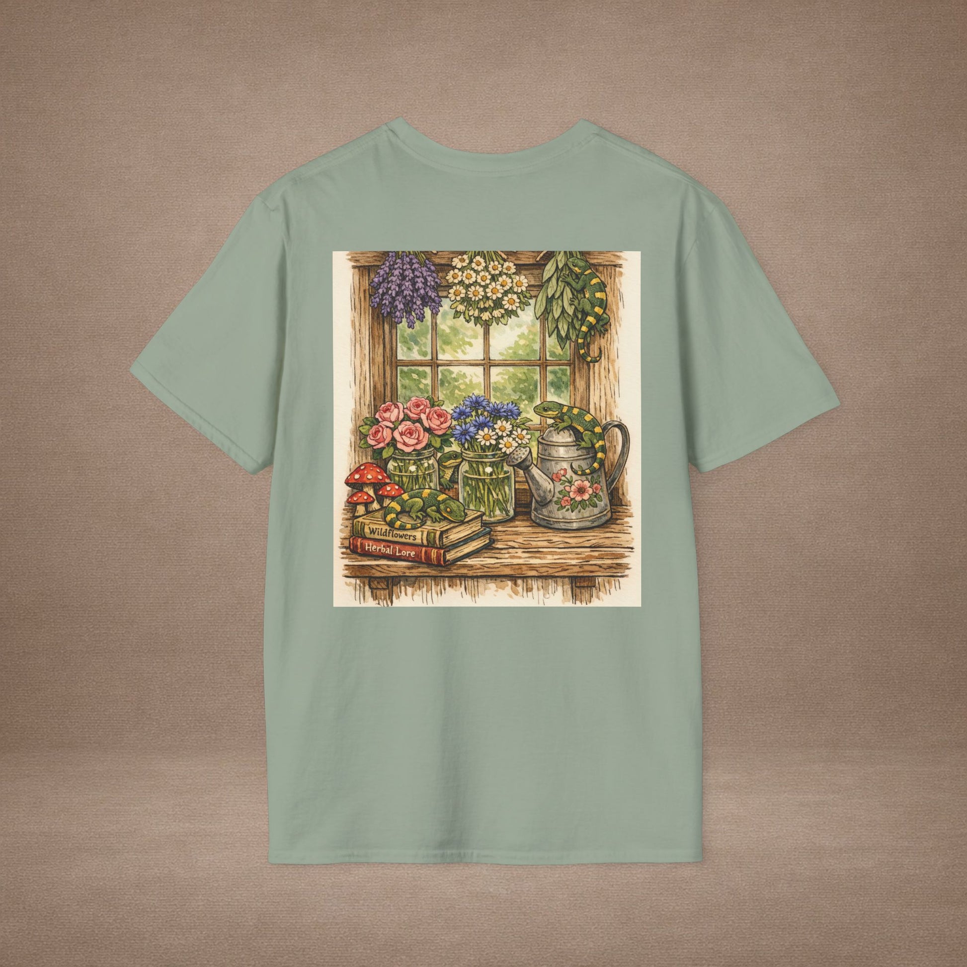 Cottage Windowsill cottagecore gecko t-shirt · Garden Gecko · Gold Gecko Co.