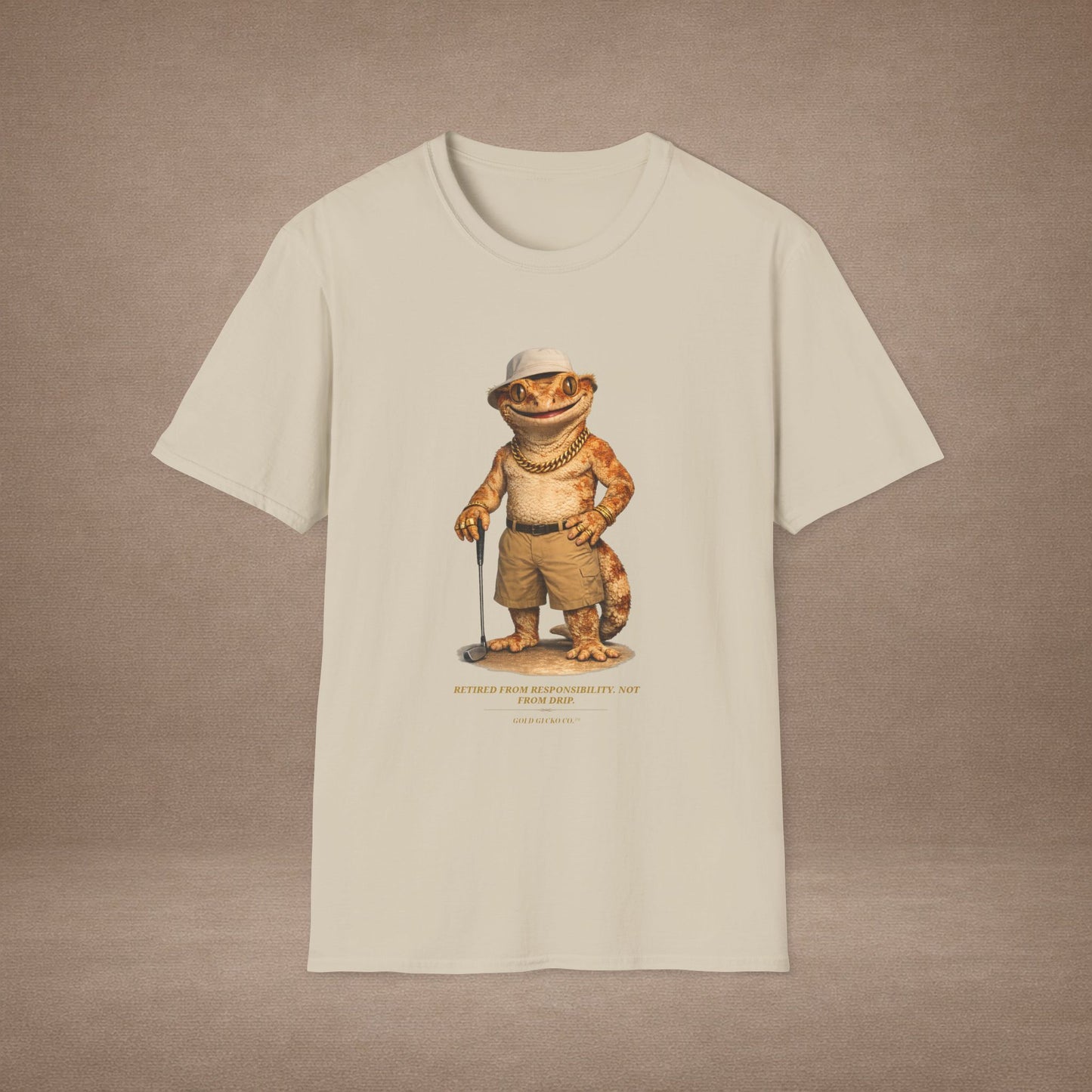 DESIGN #03-2-1 - Golf Dad (Crested - Golf Hat, Tan Shorts, Club, Grass)
