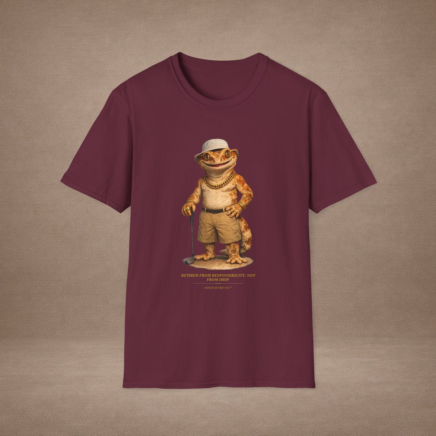 DESIGN #03-2-1 - Golf Dad (Crested - Golf Hat, Tan Shorts, Club, Grass)