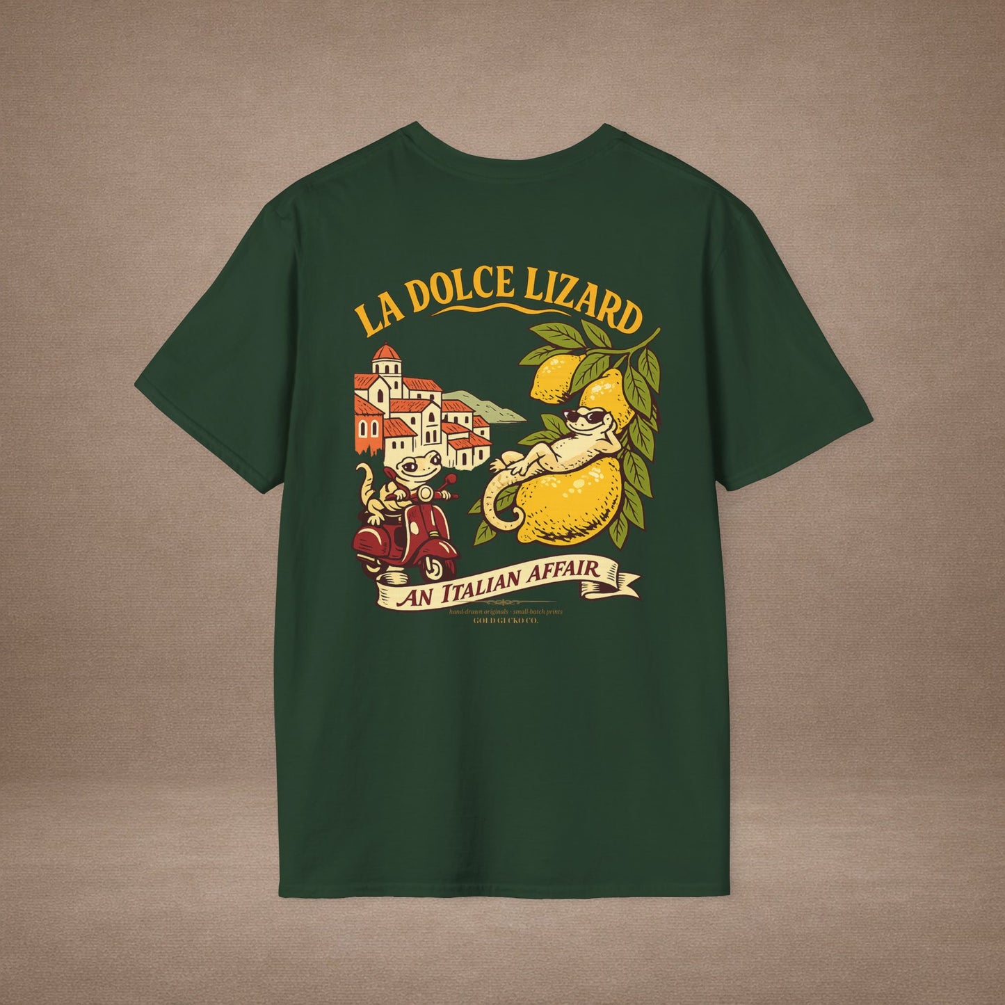 La Dolce Lizard Amalfi lemons Italian graphic t-shirt — Gold Gecko Co.