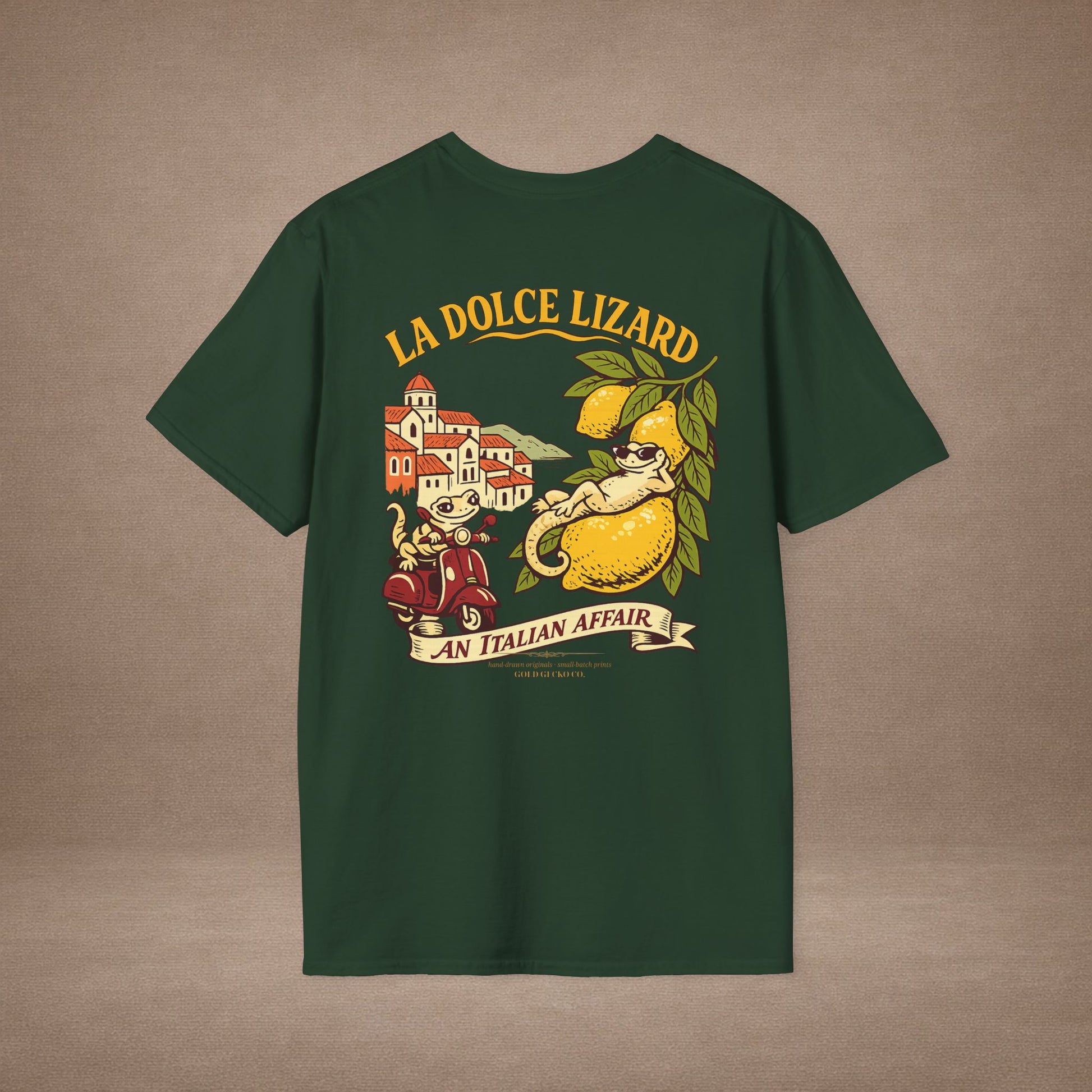 La Dolce Lizard Amalfi lemons Italian graphic t-shirt — Gold Gecko Co.