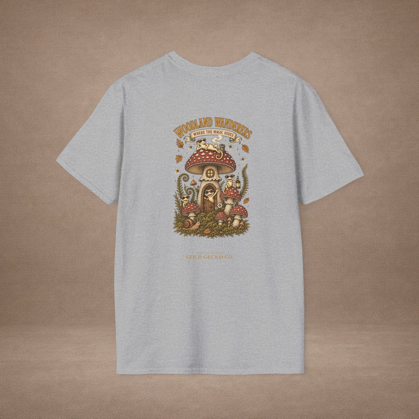 Toadstool Trip cottagecore mushroom & gecko t-shirt — Gold Gecko Co.