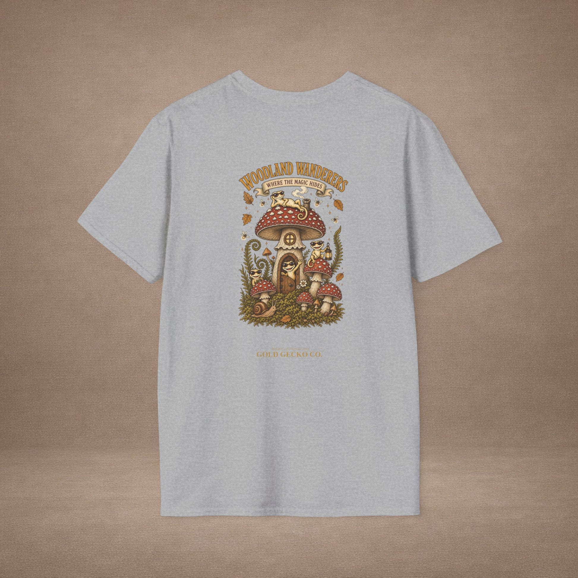 Toadstool Trip cottagecore mushroom & gecko t-shirt — Gold Gecko Co.