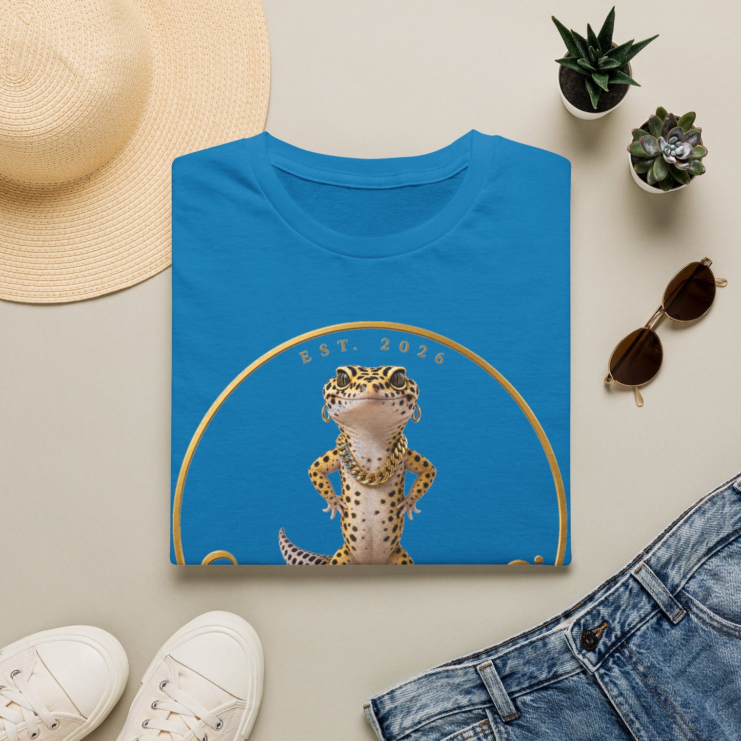Design # 001  Gold Gecko Co. tm - Signature Logo Tee — Emblem Graphic T-Shirt (Front @ Back)