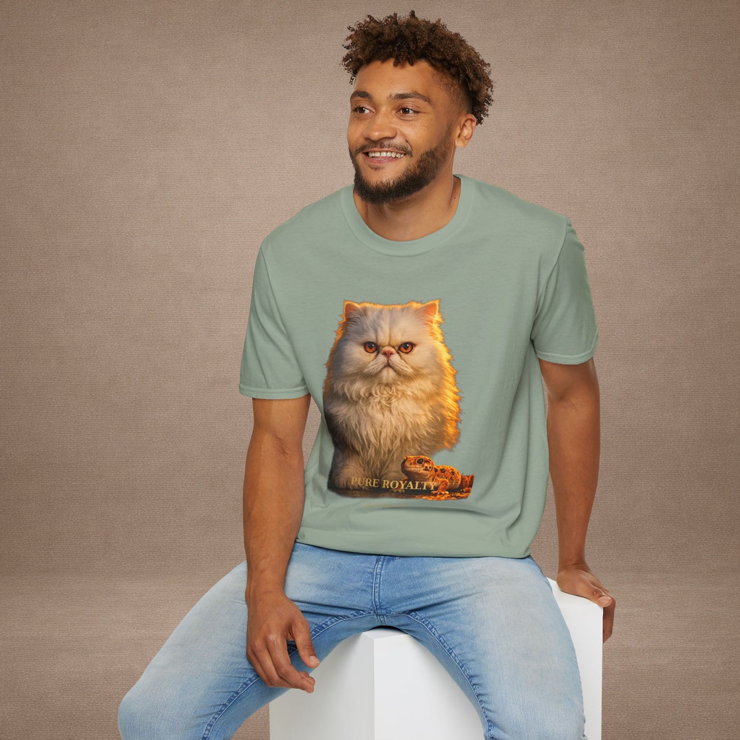 Persian — Pure Royalty — photoreal cat breed portraits paired with tiny gecko compani. Gold Gecko Co. Cats & Geckos collection.
