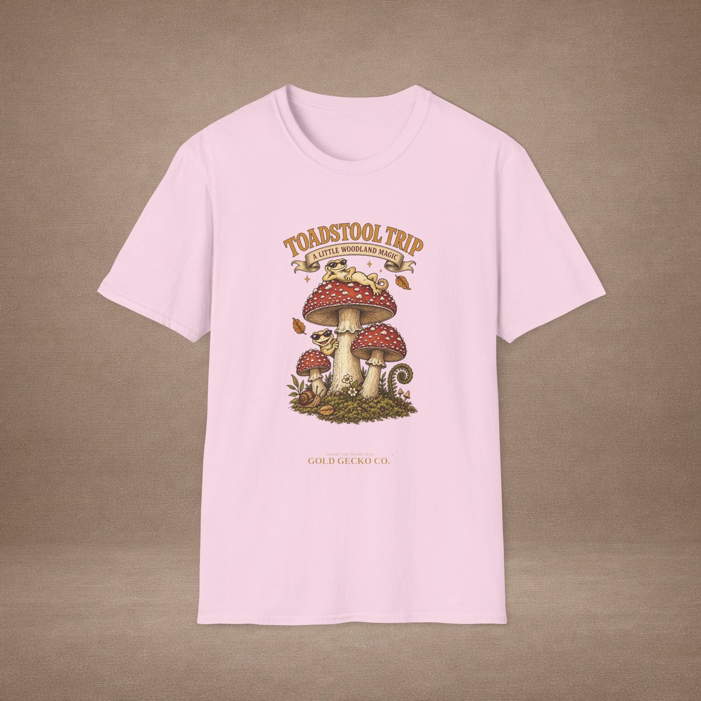 Toadstool Trip cottagecore mushroom & gecko t-shirt — Gold Gecko Co.