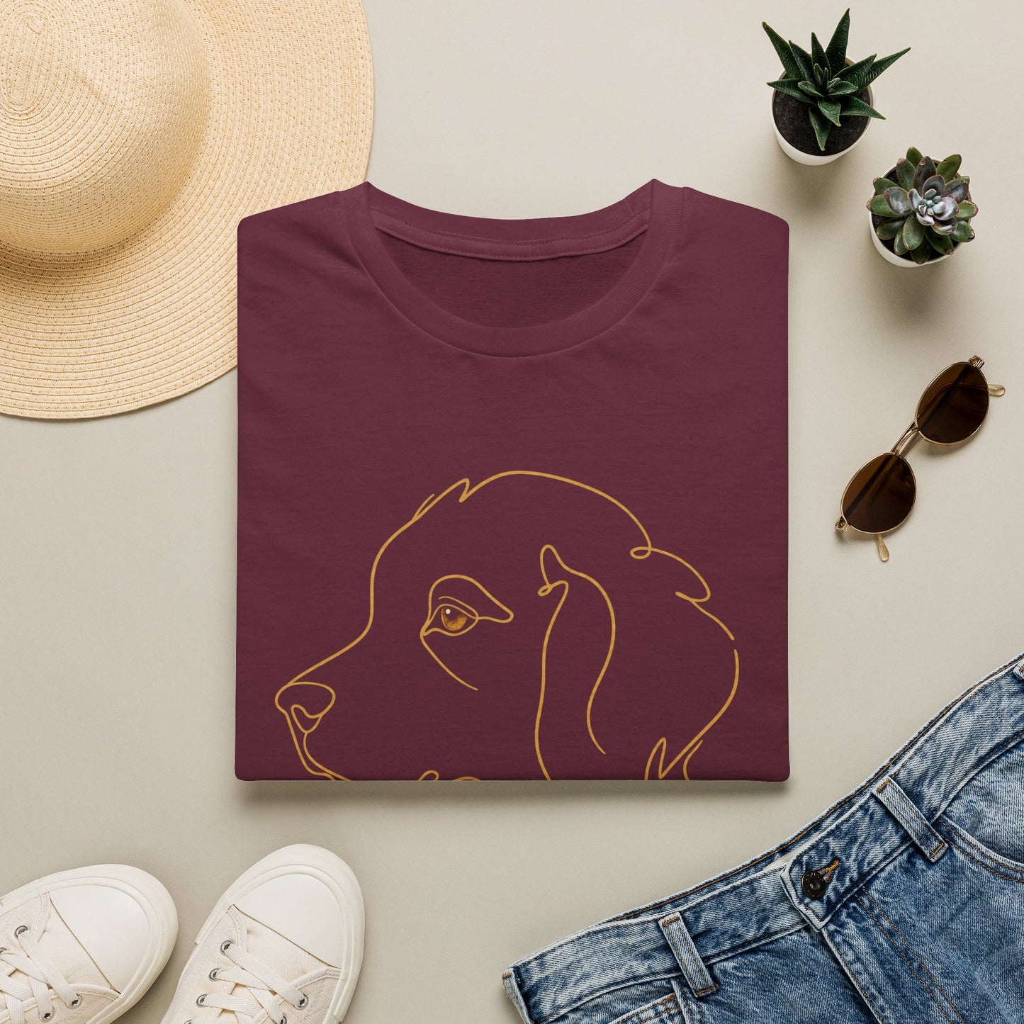 Topaz Golden Retriever single-line art with topaz gold gem eye — Gold Gecko Co. Line & Gold collection (Dark)