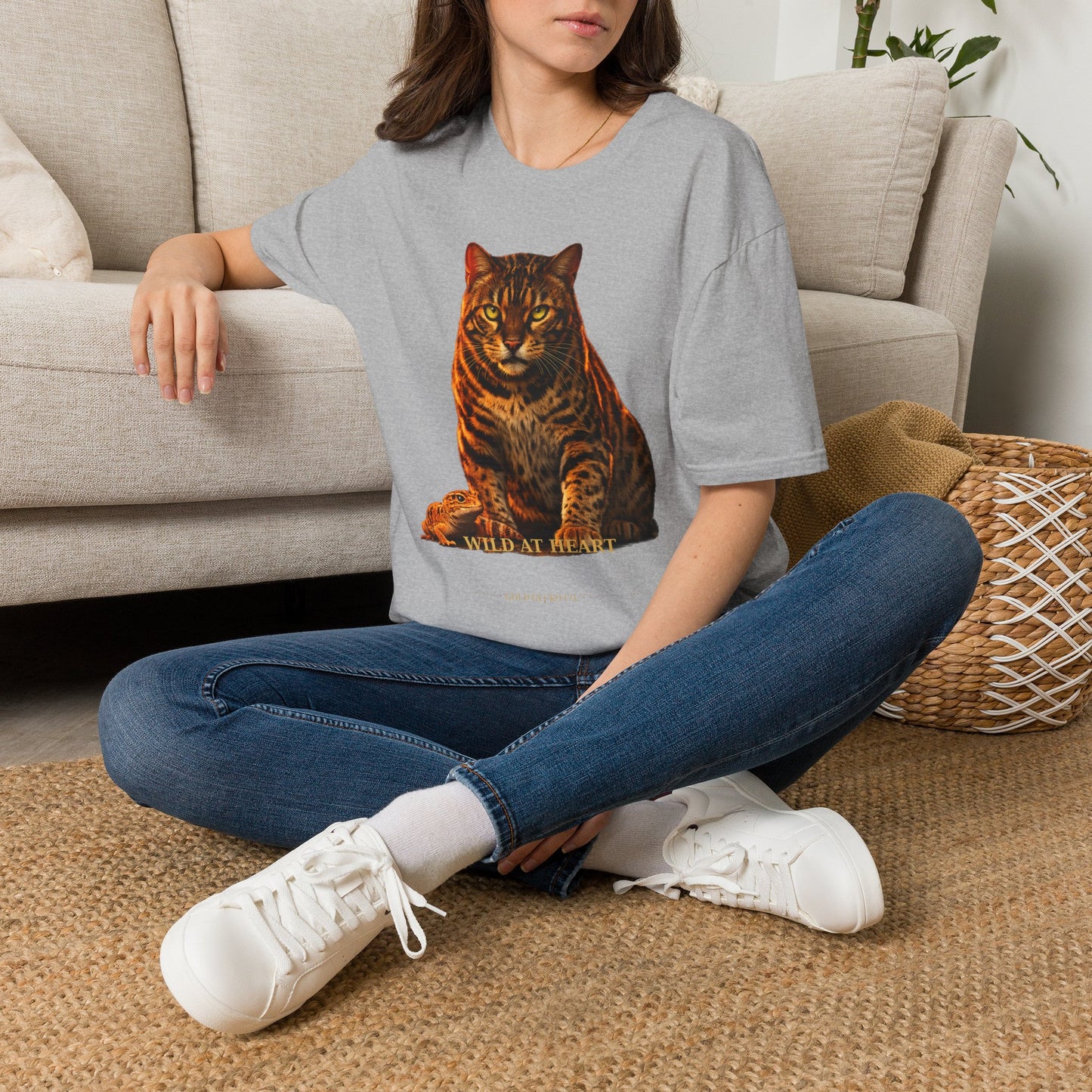 Bengal — Wild At Heart — photoreal cat breed portraits paired with tiny gecko compani. Gold Gecko Co. Cats & Geckos collection.
