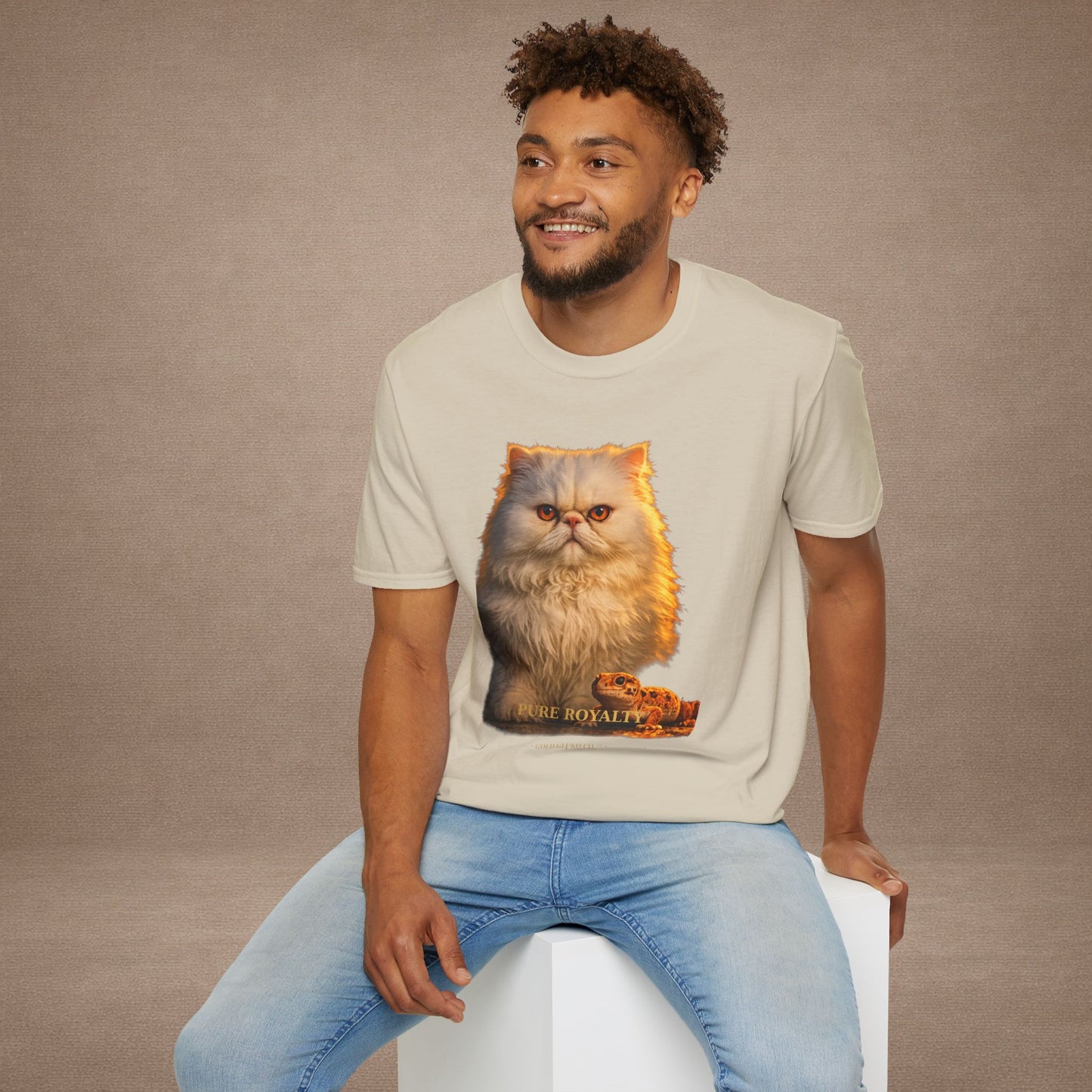 Persian — Pure Royalty — photoreal cat breed portraits paired with tiny gecko compani. Gold Gecko Co. Cats & Geckos collection.