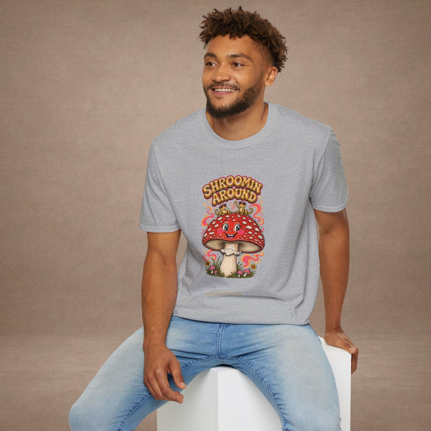 Shroomin' Around cottagecore mushroom & gecko t-shirt — Gold Gecko Co.