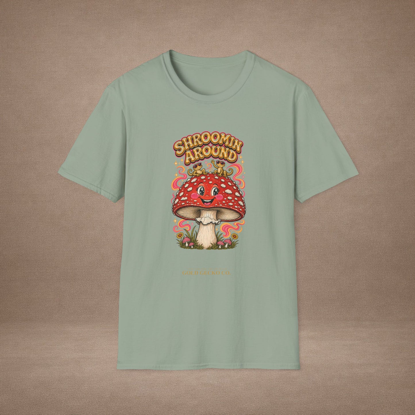 Shroomin' Around cottagecore mushroom & gecko t-shirt — Gold Gecko Co.