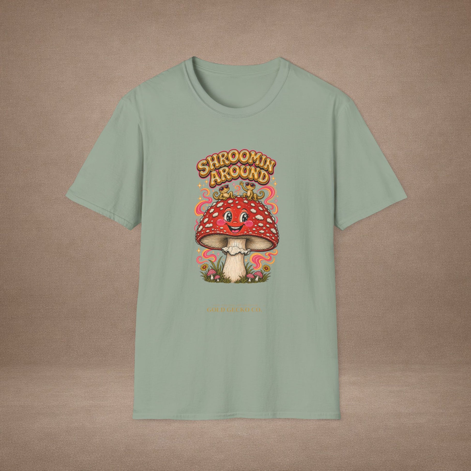 Shroomin' Around cottagecore mushroom & gecko t-shirt — Gold Gecko Co.