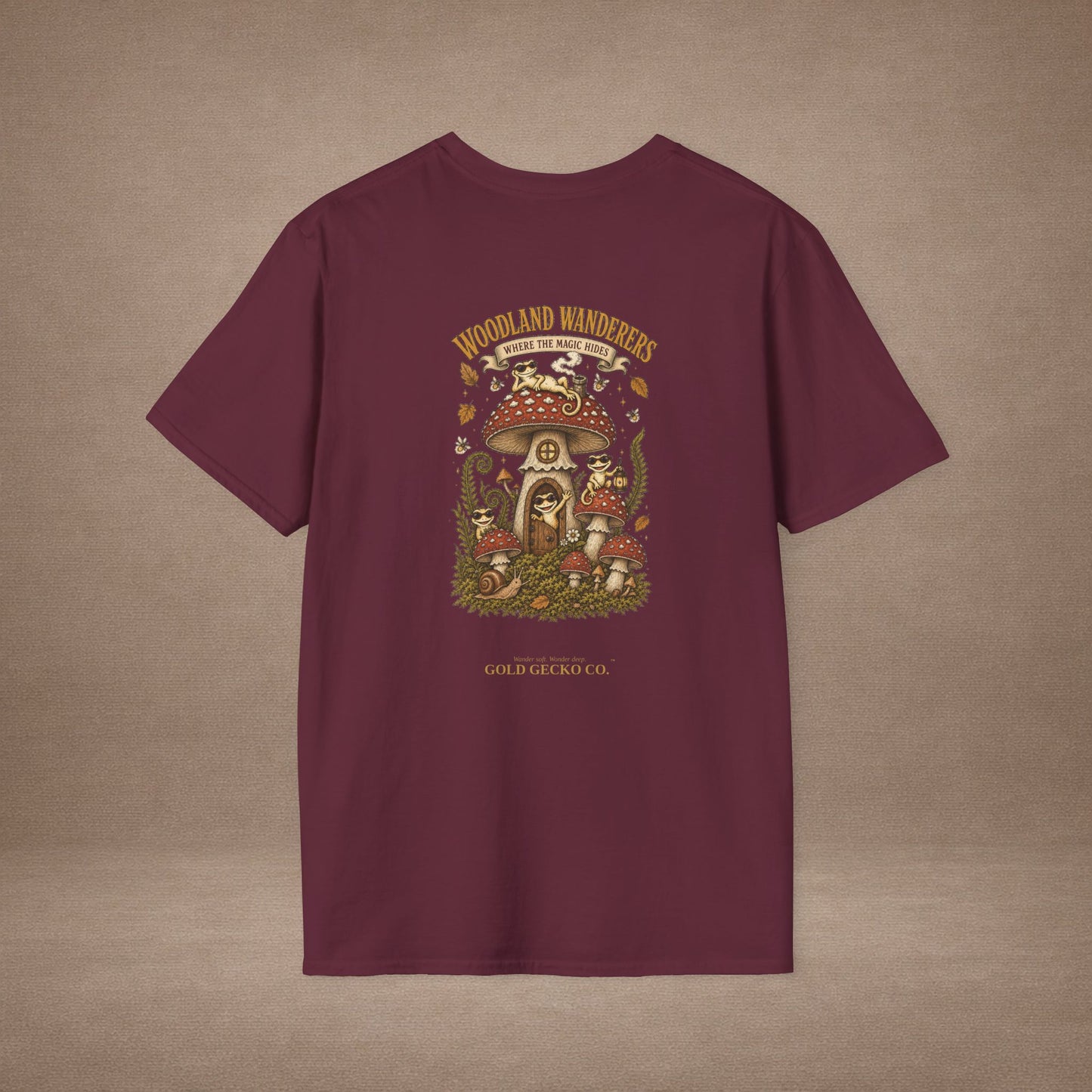Toadstool Trip cottagecore mushroom & gecko t-shirt — Gold Gecko Co.