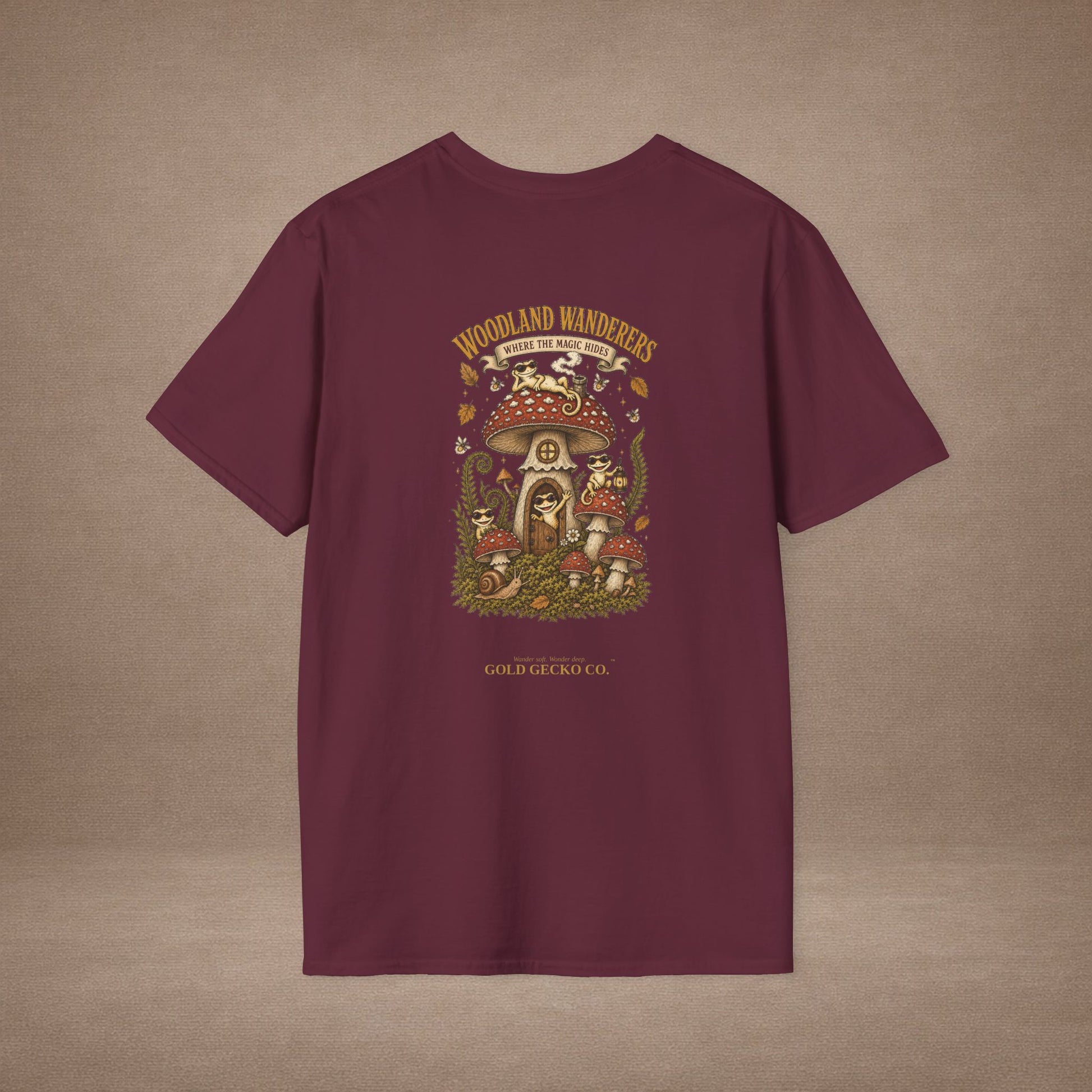 Toadstool Trip cottagecore mushroom & gecko t-shirt — Gold Gecko Co.
