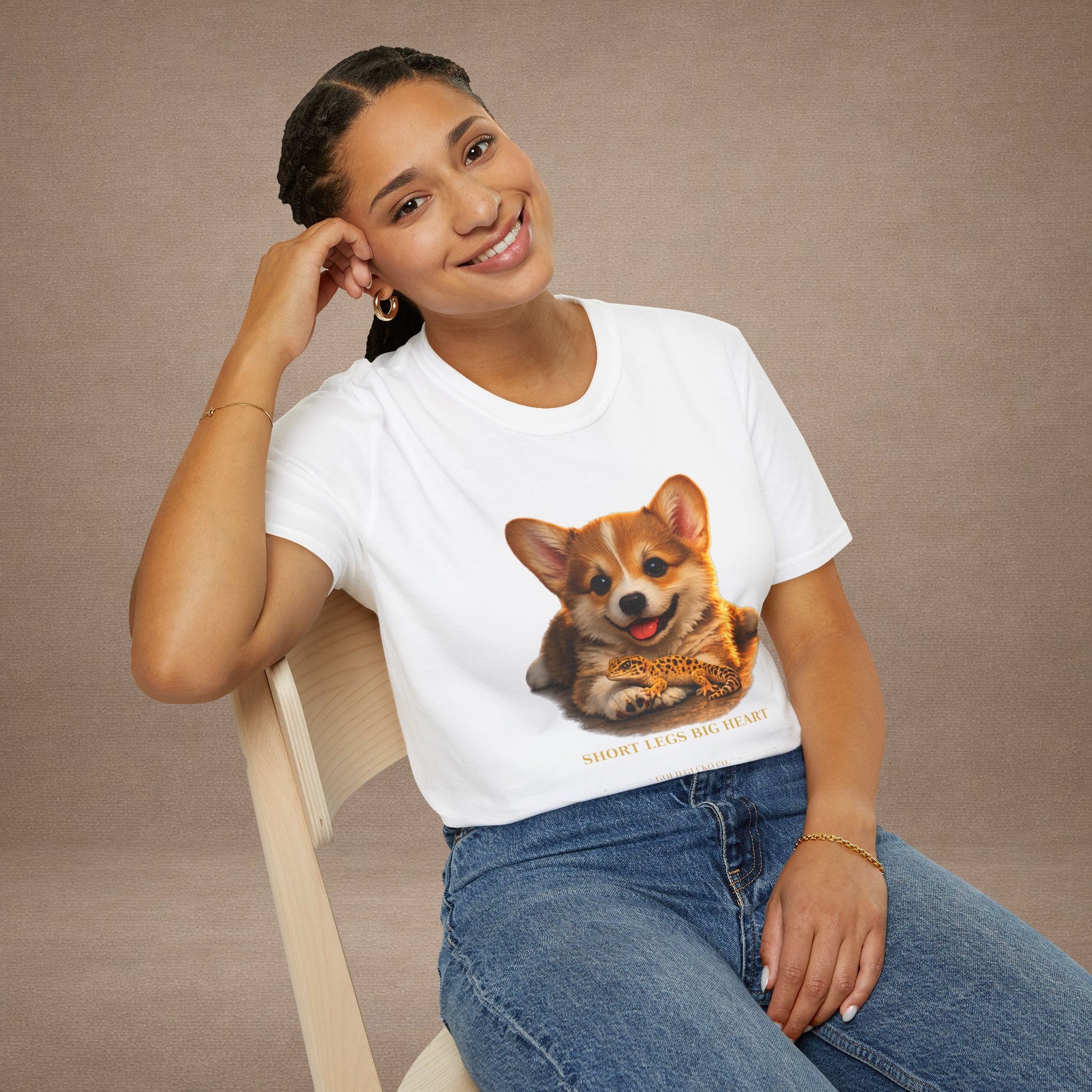Corgi — Short Legs Big Heart — cinematic photoreal portraits of beloved dog breeds paired w. Gold Gecko Co. Puppies & Geckos collection.