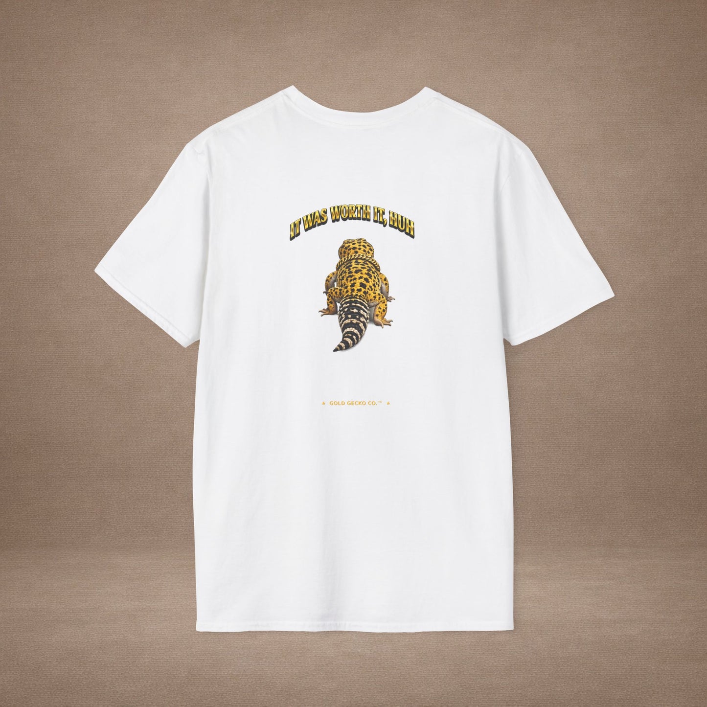 DESIGN #06-1 - Wait For It -  Side-Eye Leopard Gecko Tee (Front & Back)- Gold Letters