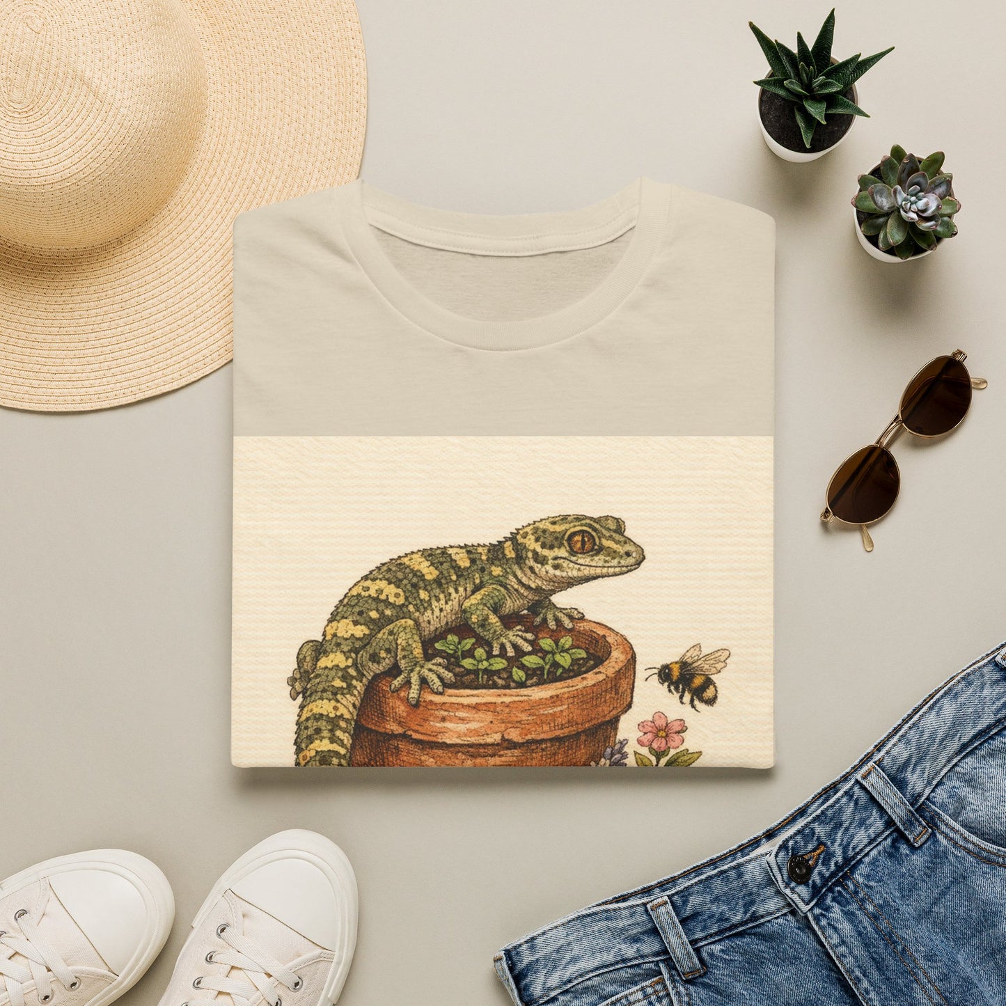 Cottage Windowsill cottagecore gecko t-shirt · Garden Gecko · Gold Gecko Co.