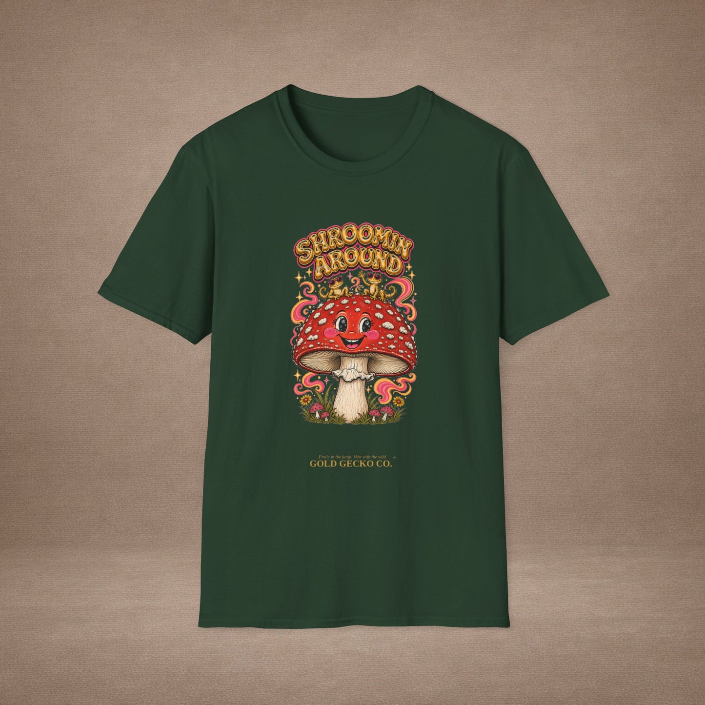Shroomin' Around cottagecore mushroom & gecko t-shirt — Gold Gecko Co.