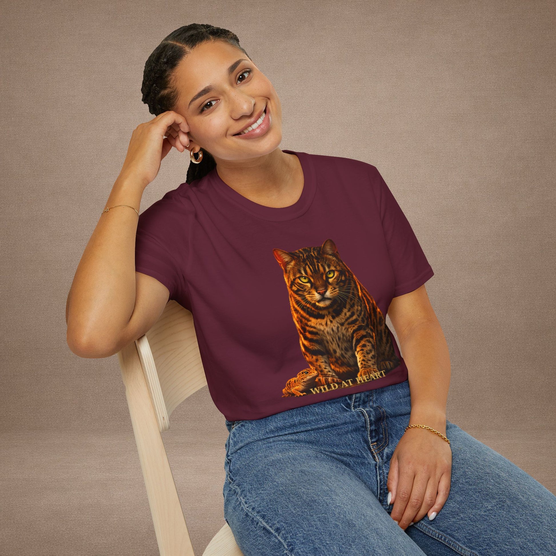 Bengal — Wild At Heart — photoreal cat breed portraits paired with tiny gecko compani. Gold Gecko Co. Cats & Geckos collection.