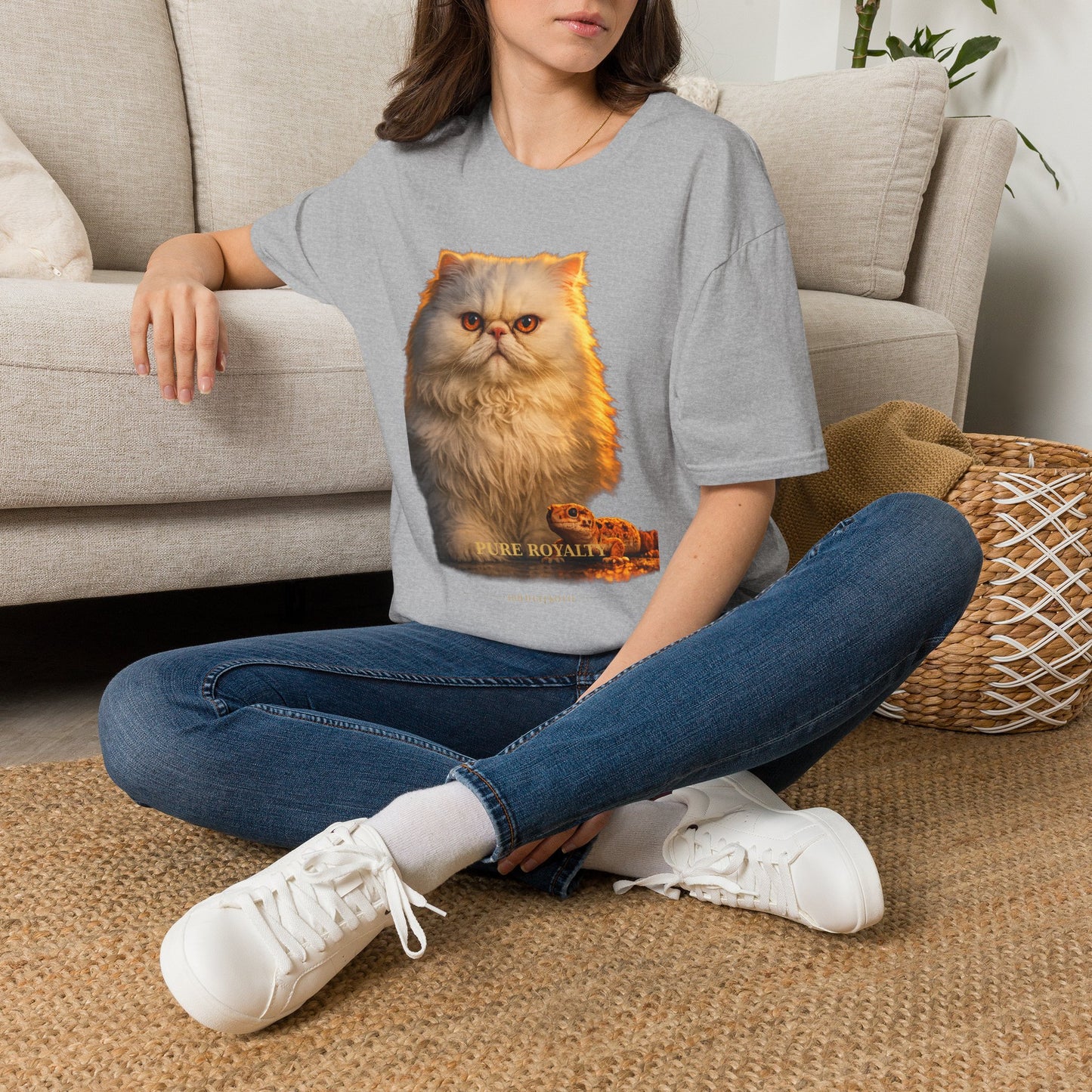 Persian — Pure Royalty — photoreal cat breed portraits paired with tiny gecko compani. Gold Gecko Co. Cats & Geckos collection.