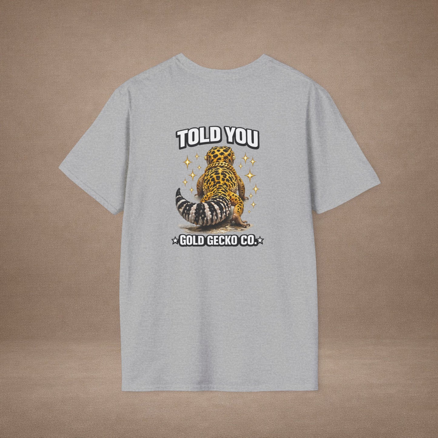 DESIGN #20-2  Wait For It… — Side-Eye Leopard Gecko Tee (Front & Back) (White Letters)