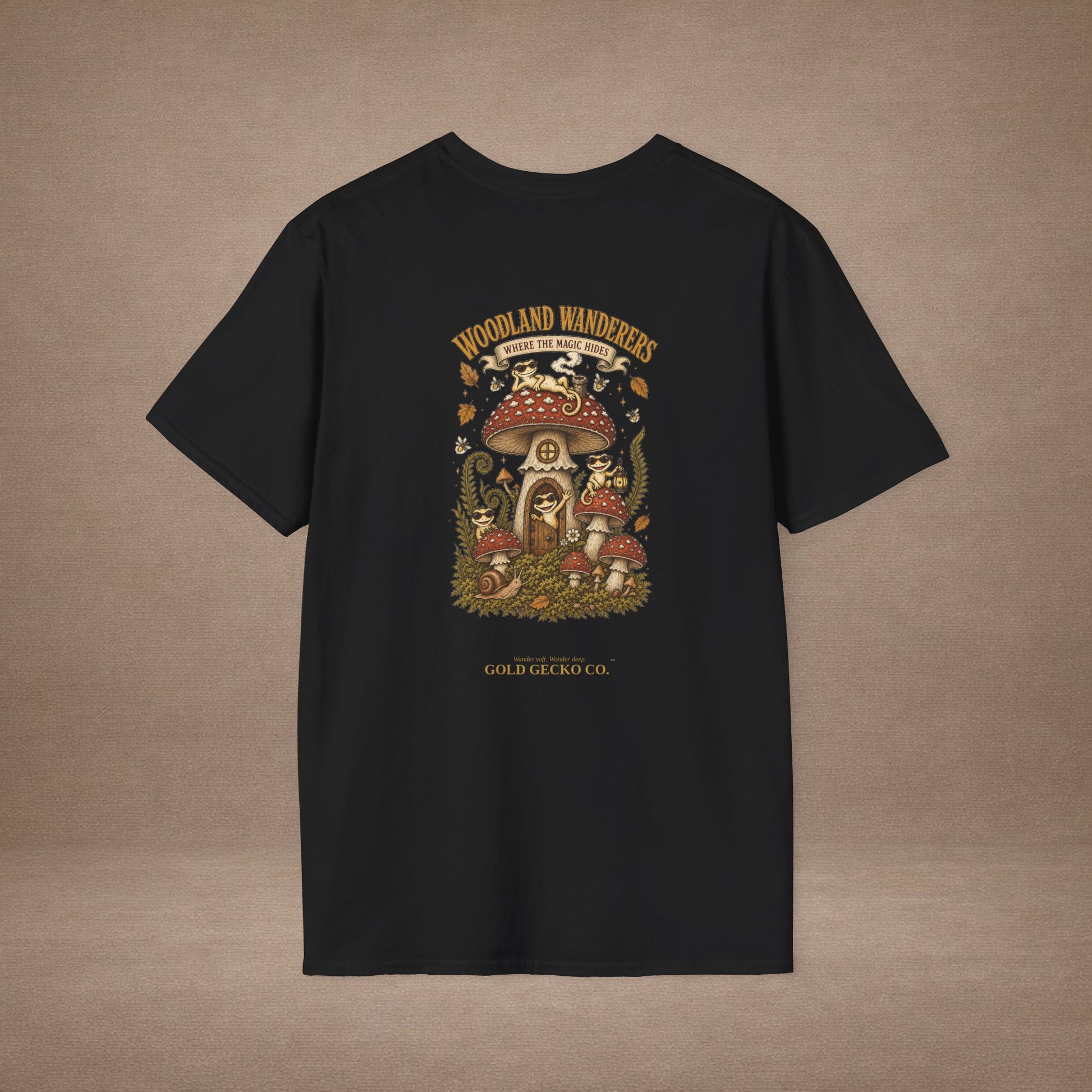 Toadstool Trip cottagecore mushroom & gecko t-shirt — Gold Gecko Co.