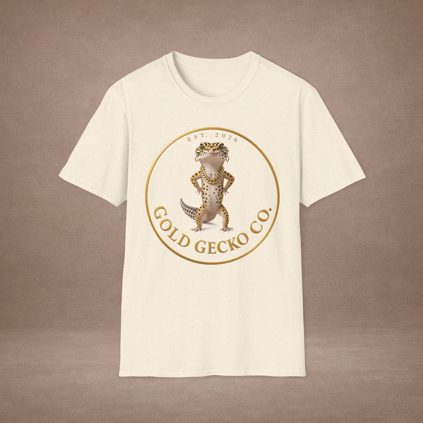 Design # 001  Gold Gecko Co. tm - Signature Logo Tee — Emblem Graphic T-Shirt (Front @ Back)