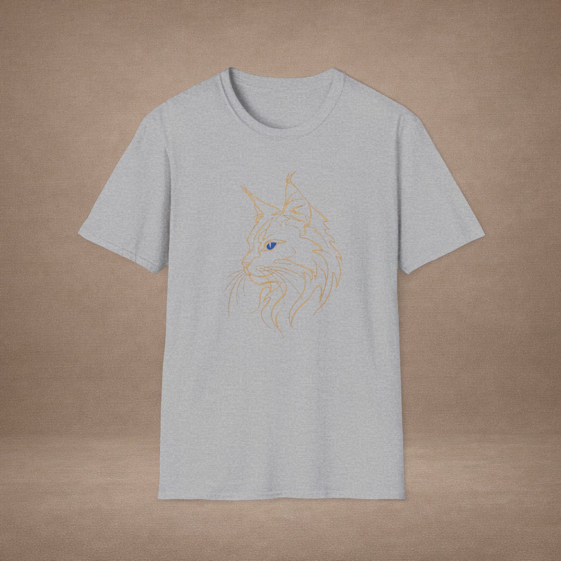 Sapphire Maine Coon single-line art with sapphire blue gem eye — Gold Gecko Co. Line & Gold collection (Dark)