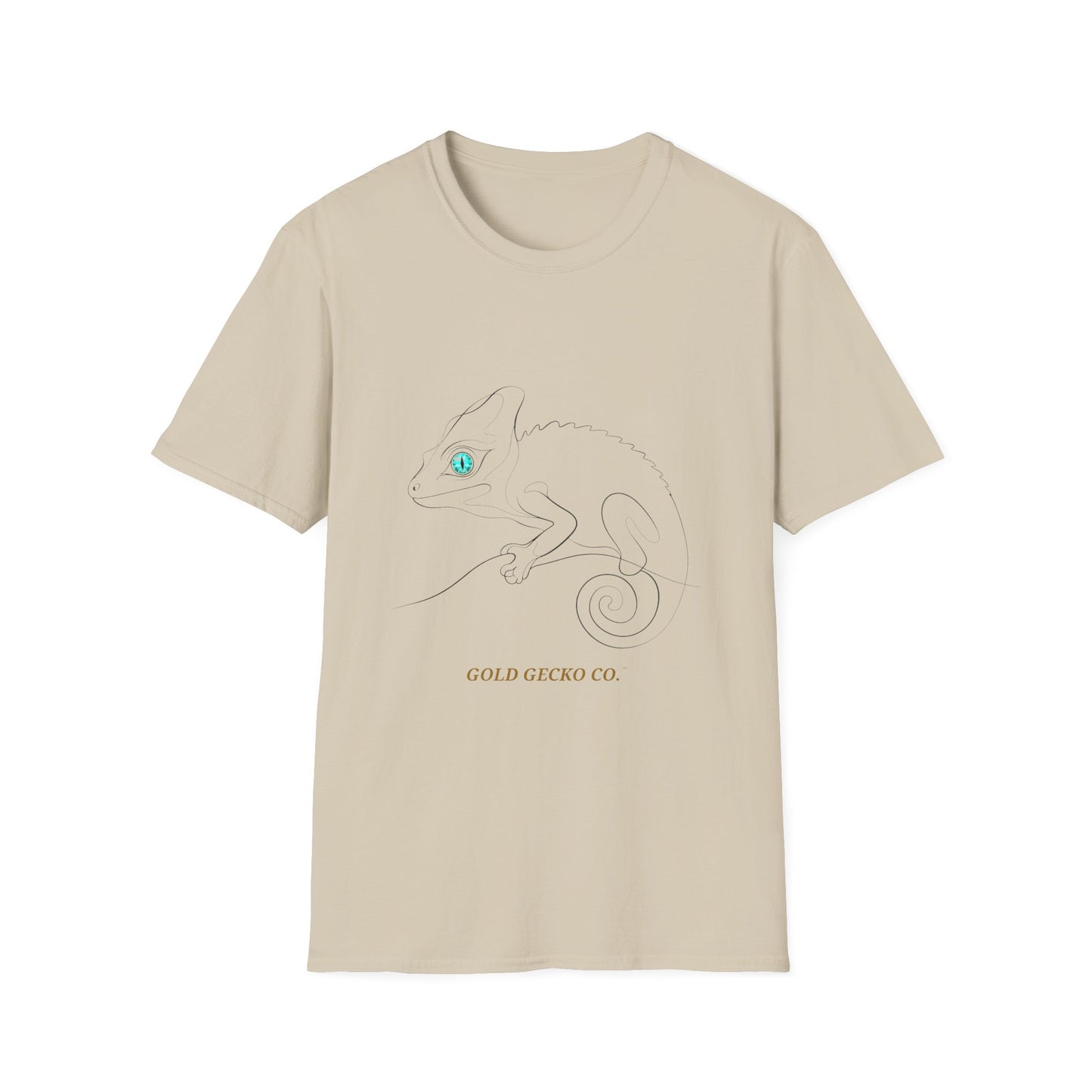 Turquoise Chameleon single-line art with turquoise gem eye — Gold Gecko Co. Line & Gold collection (Light)
