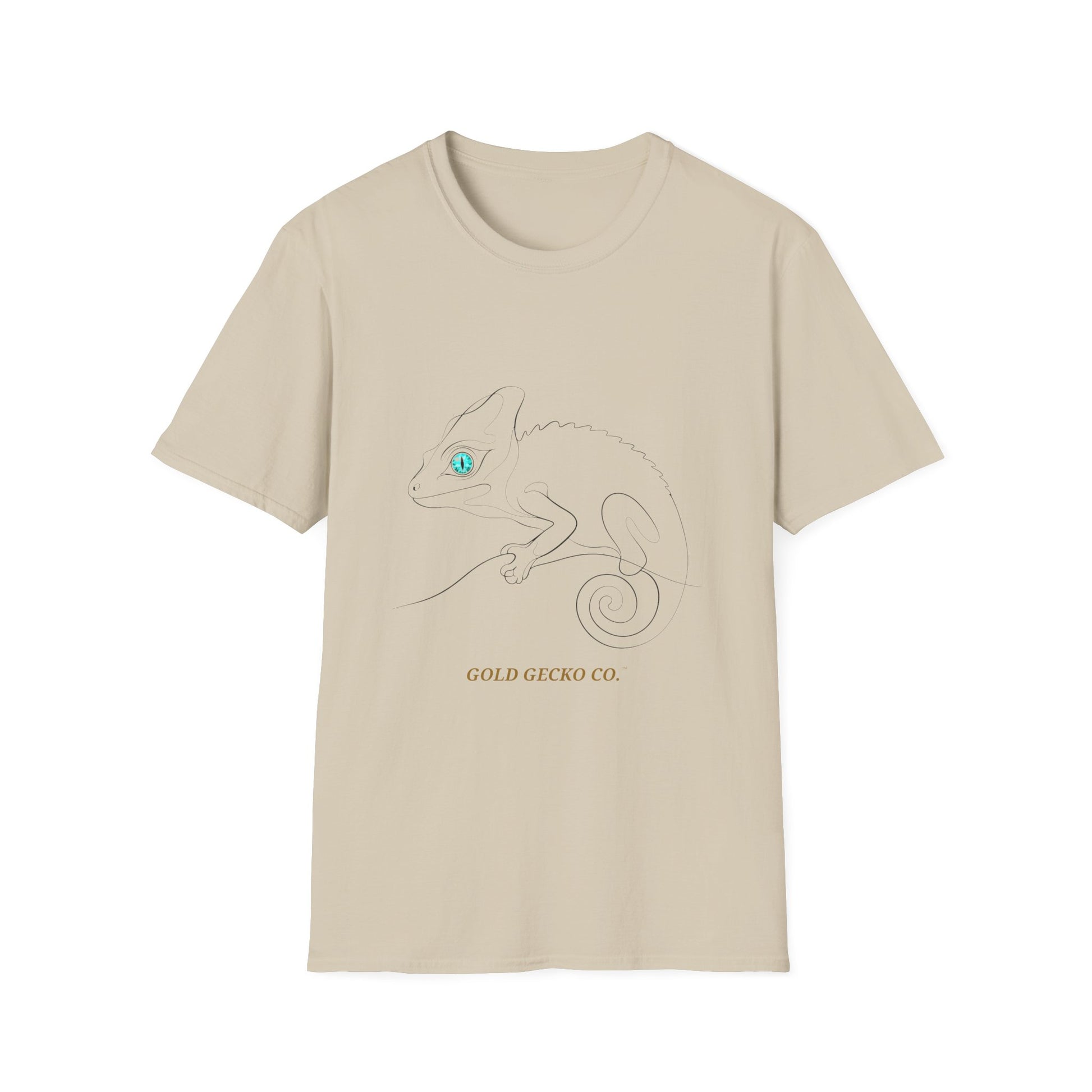 Turquoise Chameleon single-line art with turquoise gem eye — Gold Gecko Co. Line & Gold collection (Light)
