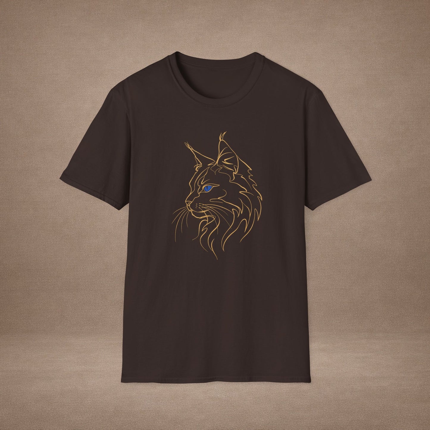 Sapphire Maine Coon single-line art with sapphire blue gem eye — Gold Gecko Co. Line & Gold collection (Dark)