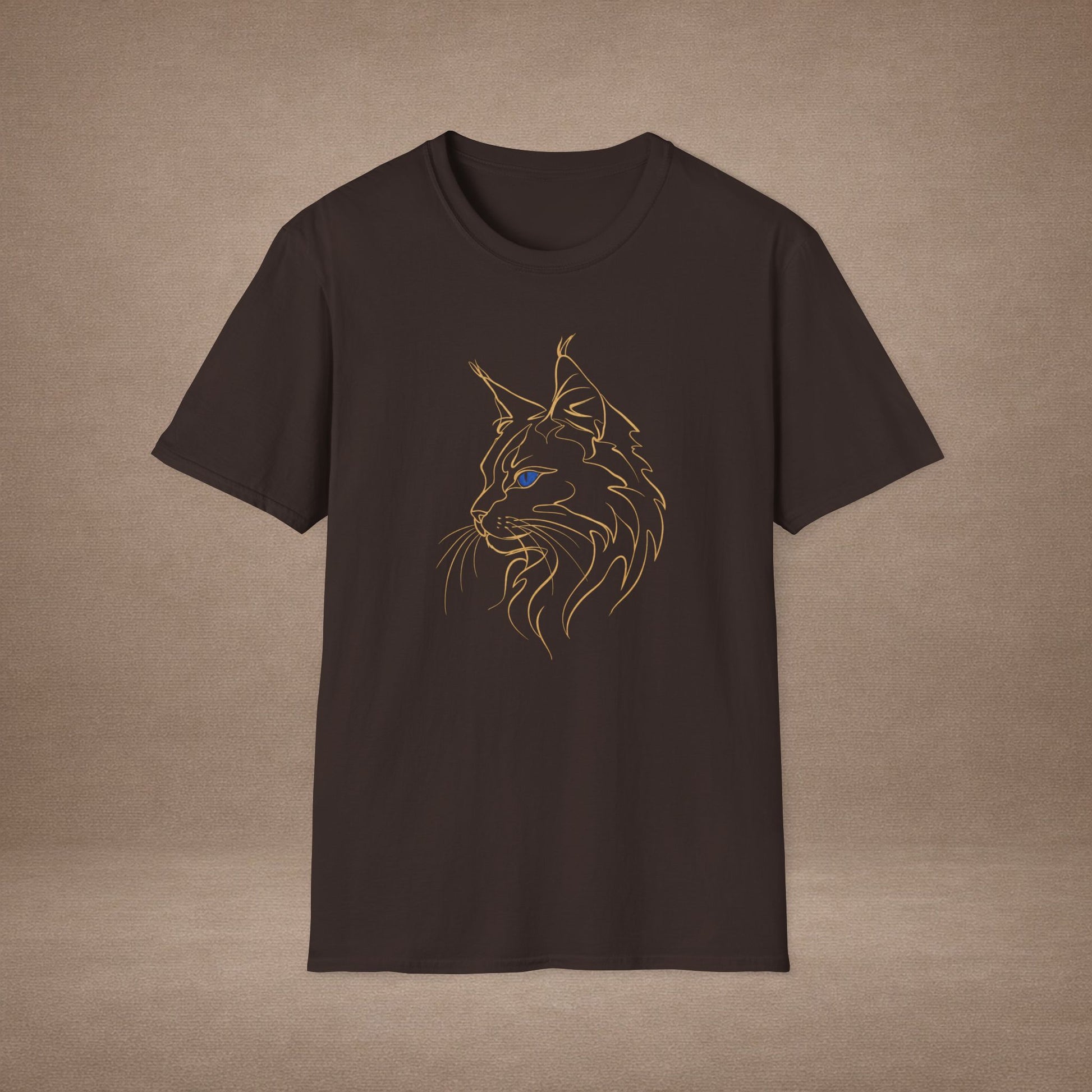 Sapphire Maine Coon single-line art with sapphire blue gem eye — Gold Gecko Co. Line & Gold collection (Dark)