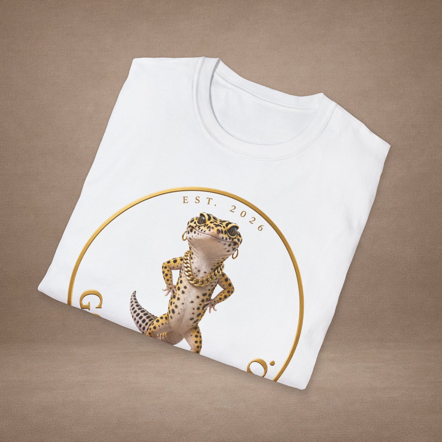 Design # 001  Gold Gecko Co. tm - Signature Logo Tee — Emblem Graphic T-Shirt (Front @ Back)