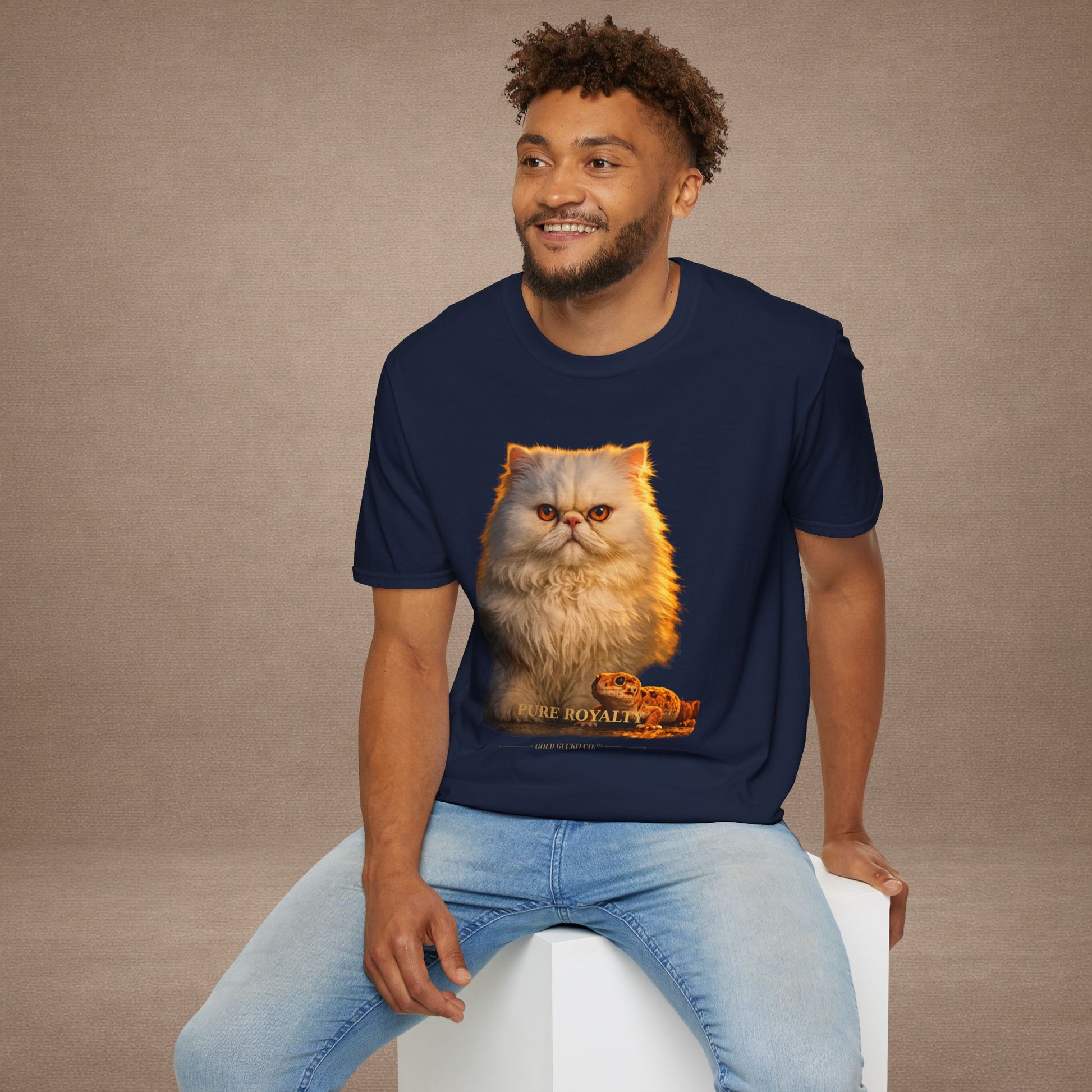 Persian — Pure Royalty — photoreal cat breed portraits paired with tiny gecko compani. Gold Gecko Co. Cats & Geckos collection.
