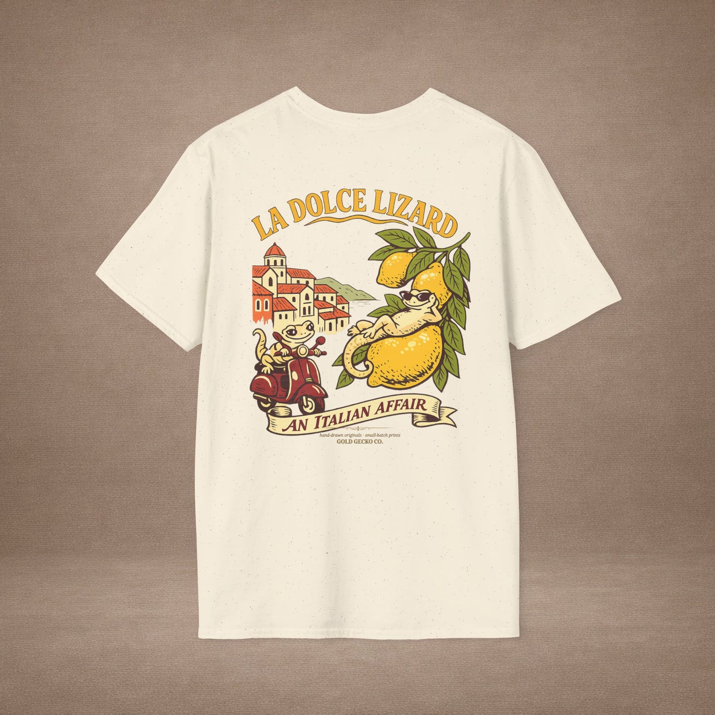 La Dolce Lizard Amalfi lemons Italian graphic t-shirt — Gold Gecko Co.