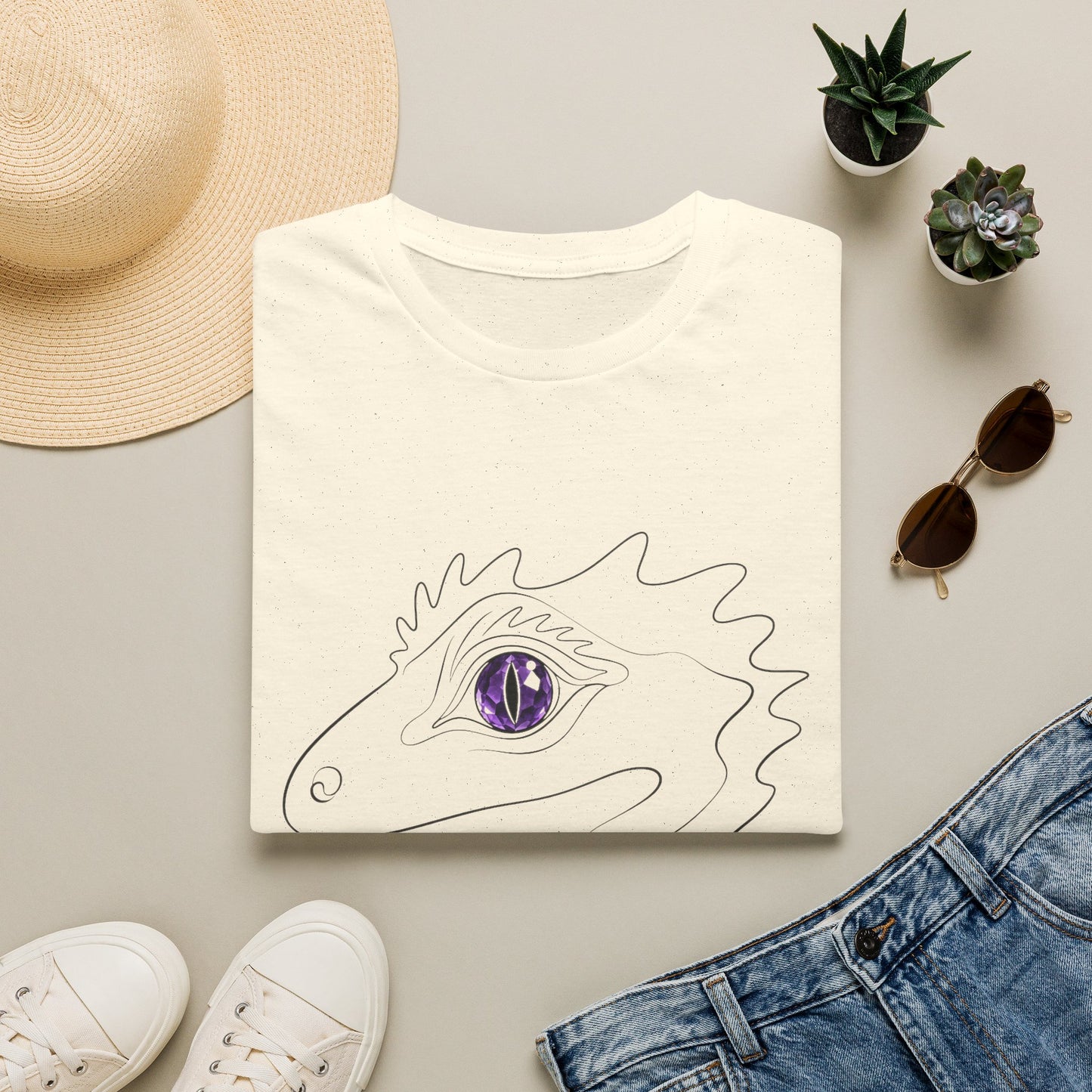 Amethyst Crested Gecko single-line art with amethyst purple gem eye — Gold Gecko Co. Line & Gold collection (Light)