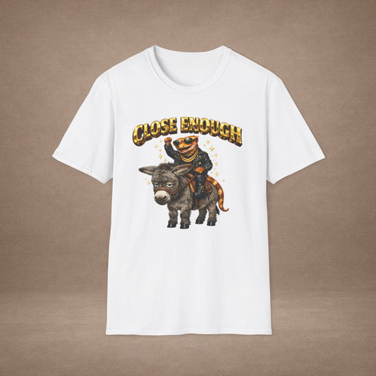 DESIGN #04-1 Close Enough — Donkey Gecko Tee (Front & Back) (Gold Letters)