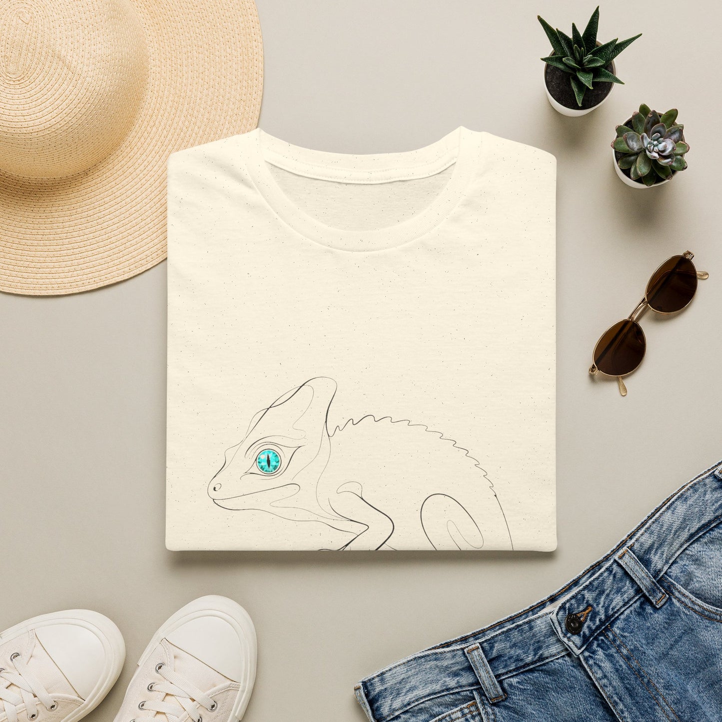 Turquoise Chameleon single-line art with turquoise gem eye — Gold Gecko Co. Line & Gold collection (Light)