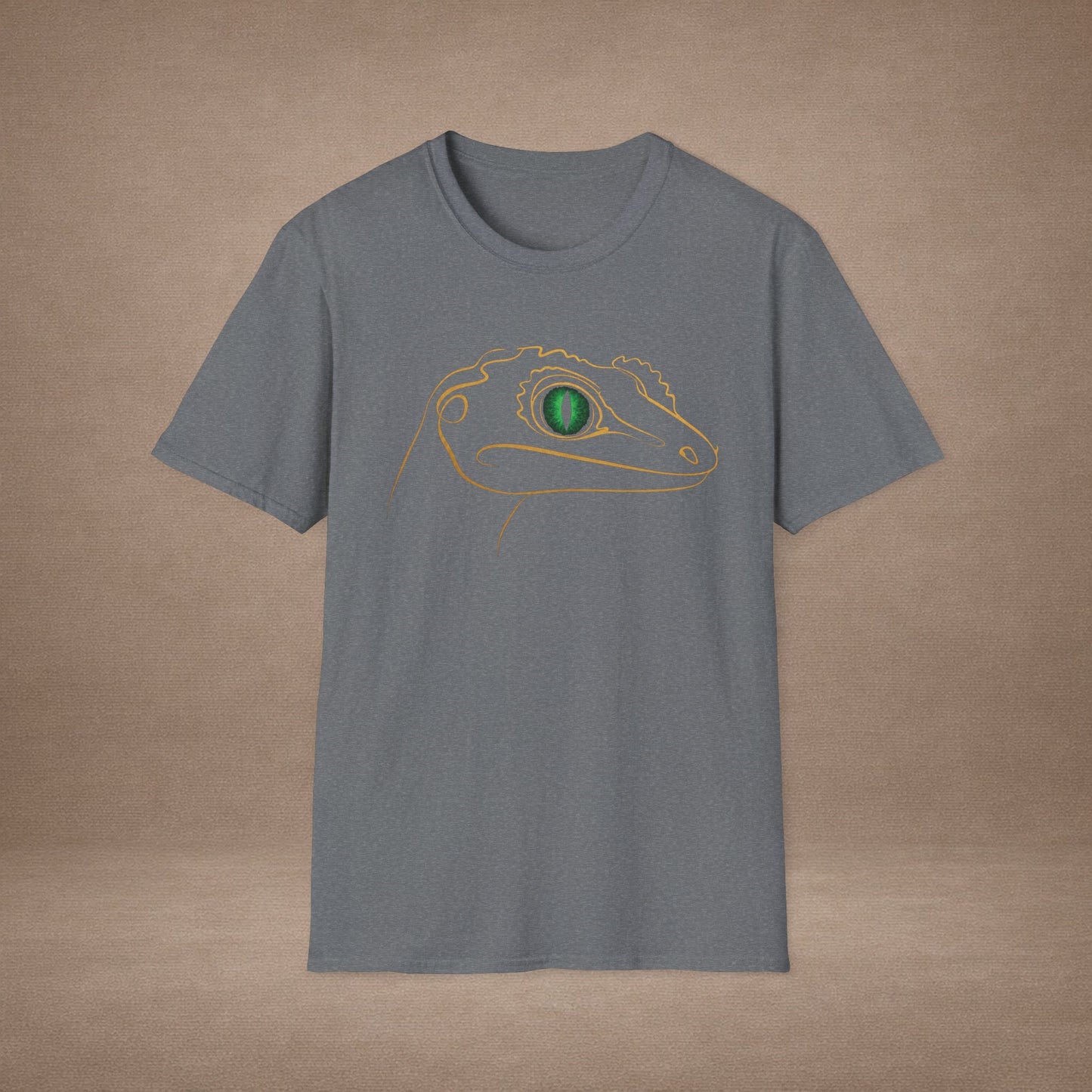 Emerald Gecko single-line art with emerald green gem eye — Gold Gecko Co. Line & Gold collection (Dark)