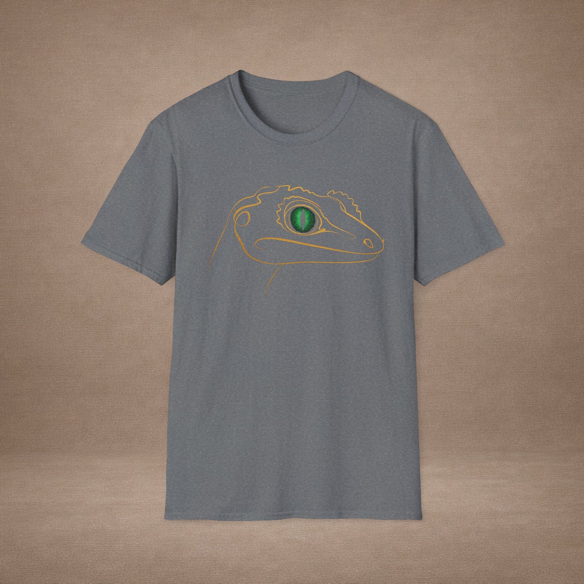 Emerald Gecko single-line art with emerald green gem eye — Gold Gecko Co. Line & Gold collection (Dark)