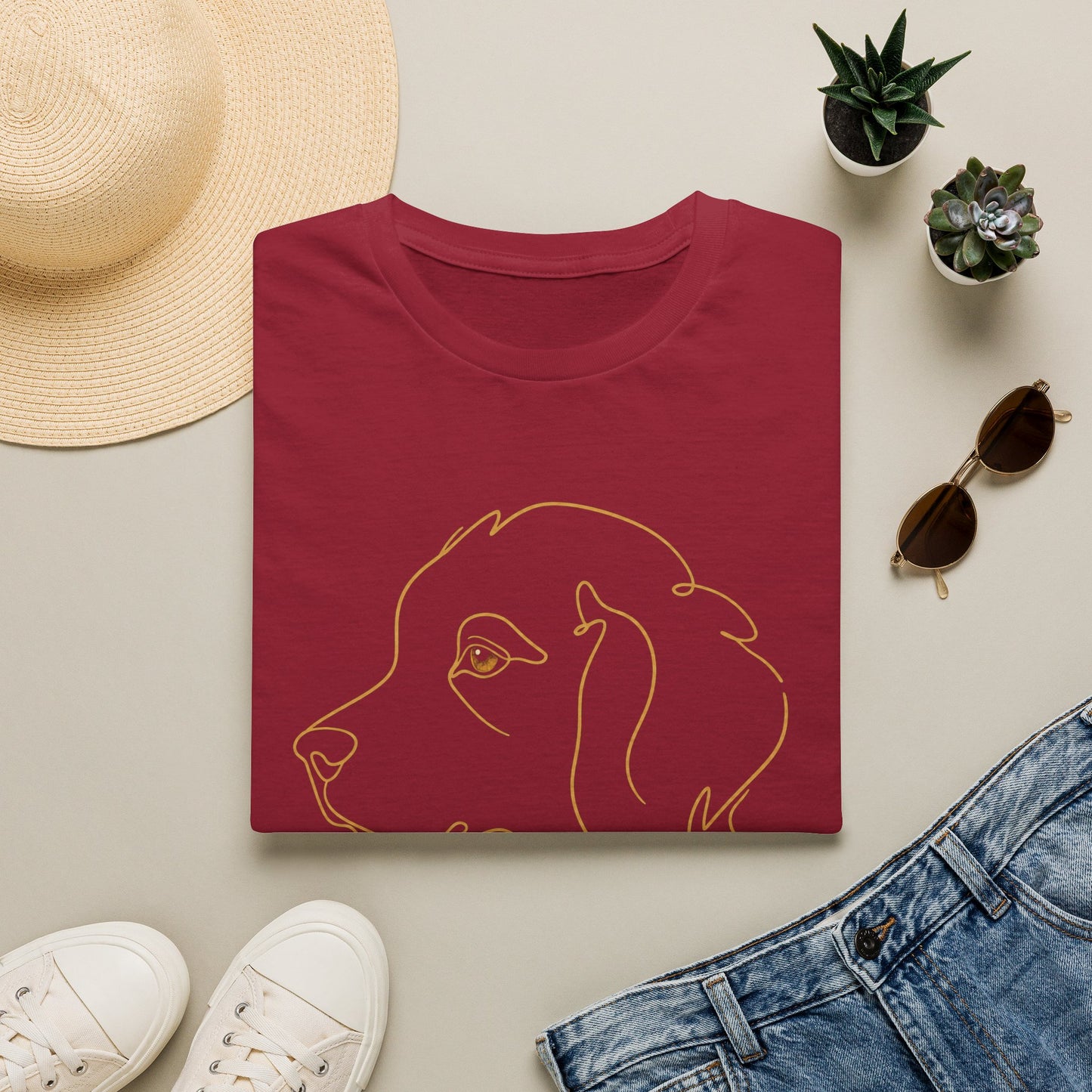 Topaz Golden Retriever single-line art with topaz gold gem eye — Gold Gecko Co. Line & Gold collection (Dark)