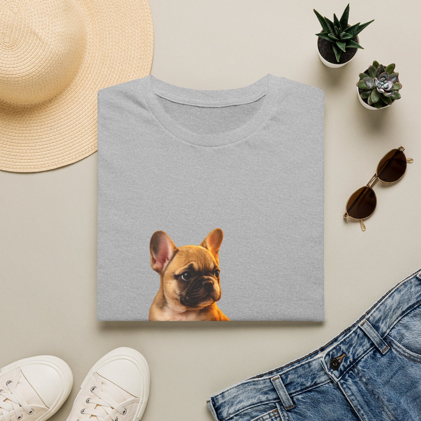 French Bulldog — Small But Mighty — cinematic photoreal portraits of beloved dog breeds paired w. Gold Gecko Co. Puppies & Geckos collection.