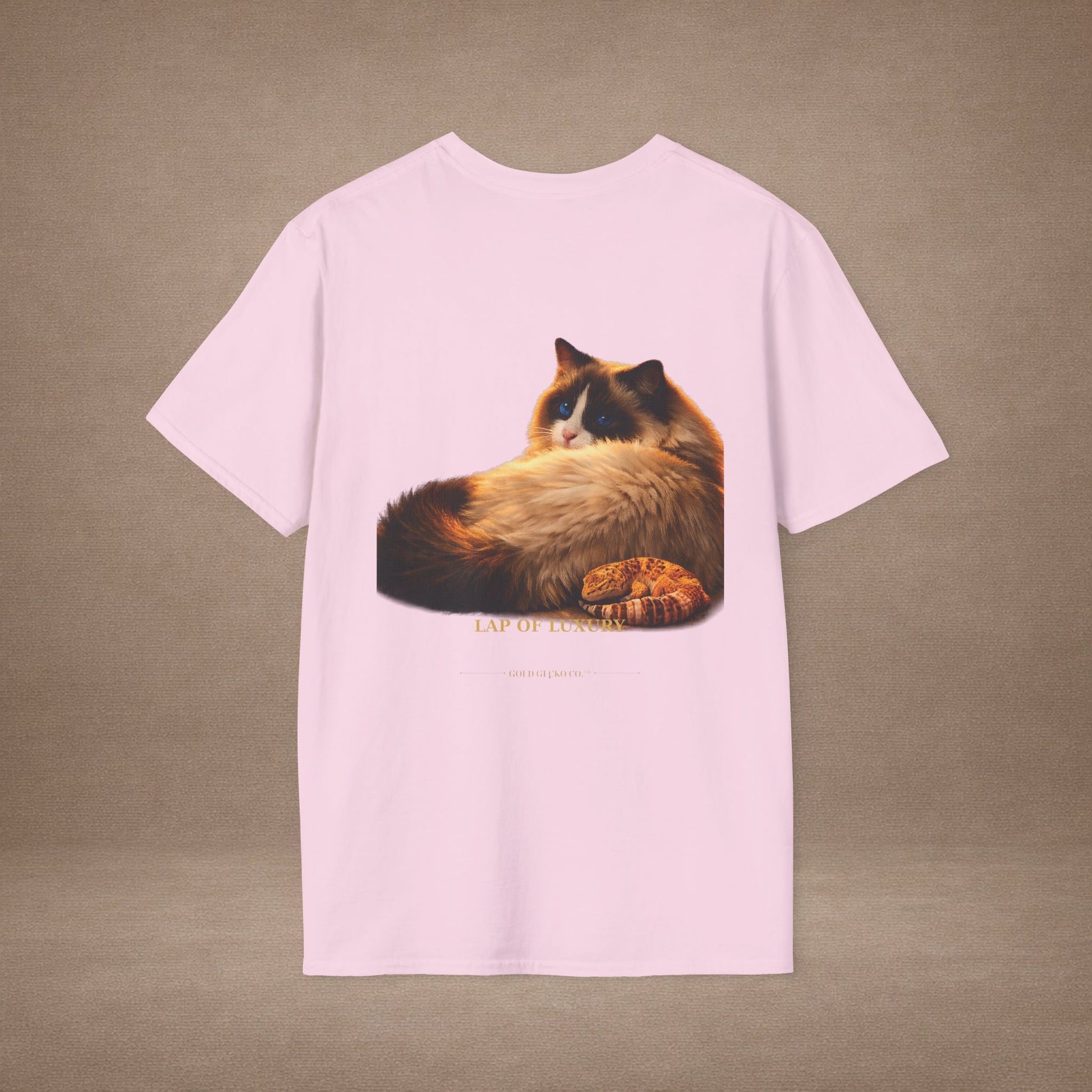 Ragdoll — Lap Of Luxury — photoreal cat breed portraits paired with tiny gecko compani. Gold Gecko Co. Cats & Geckos collection.