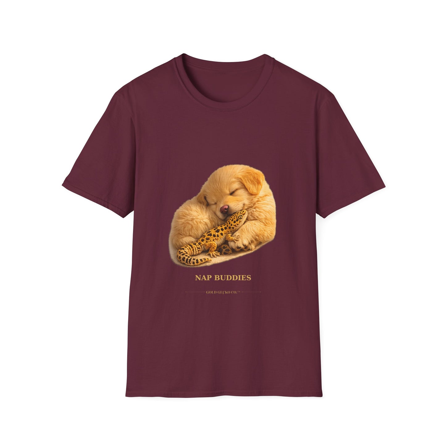 Golden Retriever — Nap Buddies — cinematic photoreal portraits of beloved dog breeds paired w. Gold Gecko Co. Puppies & Geckos collection.