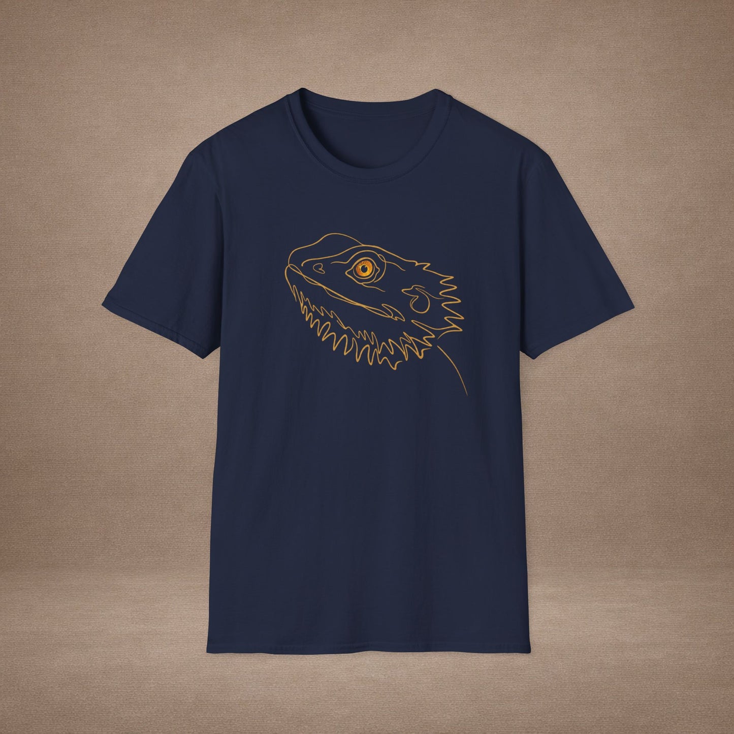 Amber Bearded Dragon single-line art with amber gold gem eye — Gold Gecko Co. Line & Gold collection (Dark)