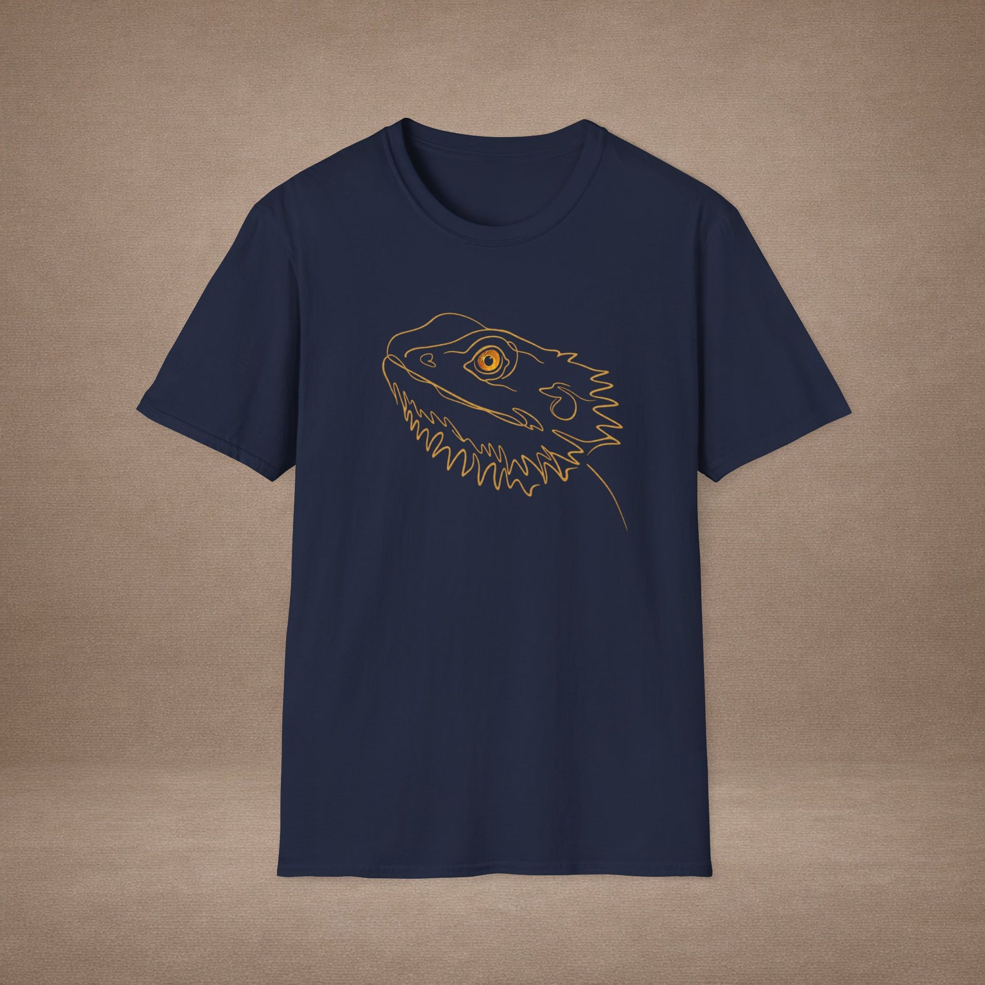 Amber Bearded Dragon single-line art with amber gold gem eye — Gold Gecko Co. Line & Gold collection (Dark)