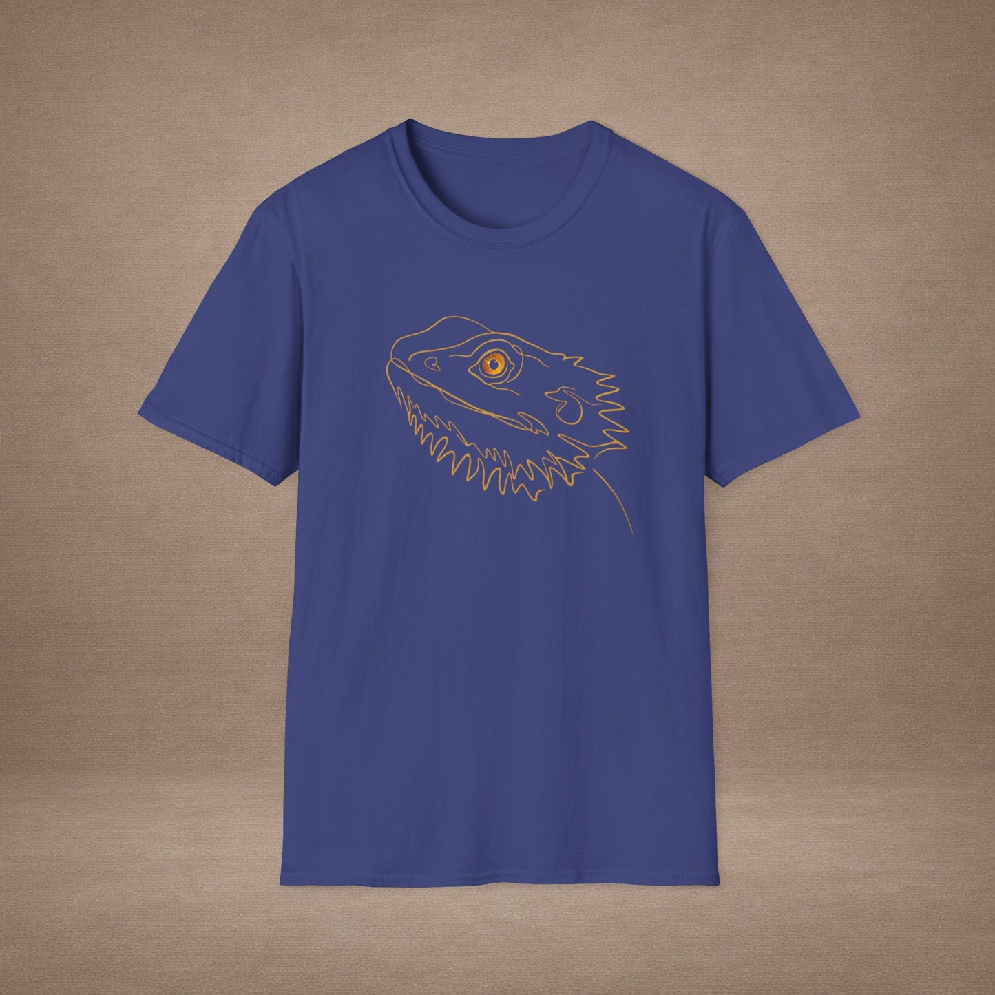 Amber Bearded Dragon single-line art with amber gold gem eye — Gold Gecko Co. Line & Gold collection (Dark)